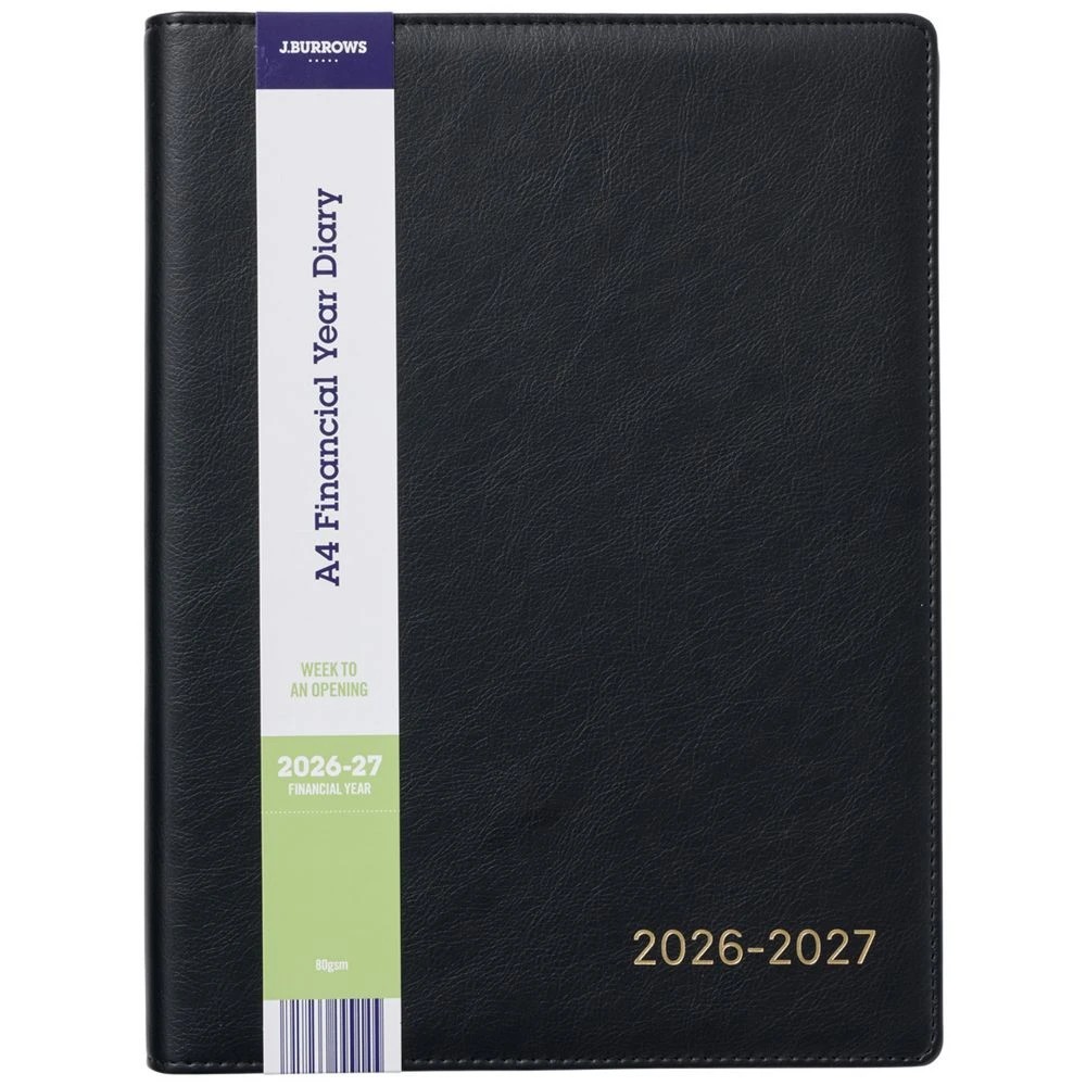 1 J.Burrows A4 Week to View Executive FY26/27 Diary Black, 1 of 7