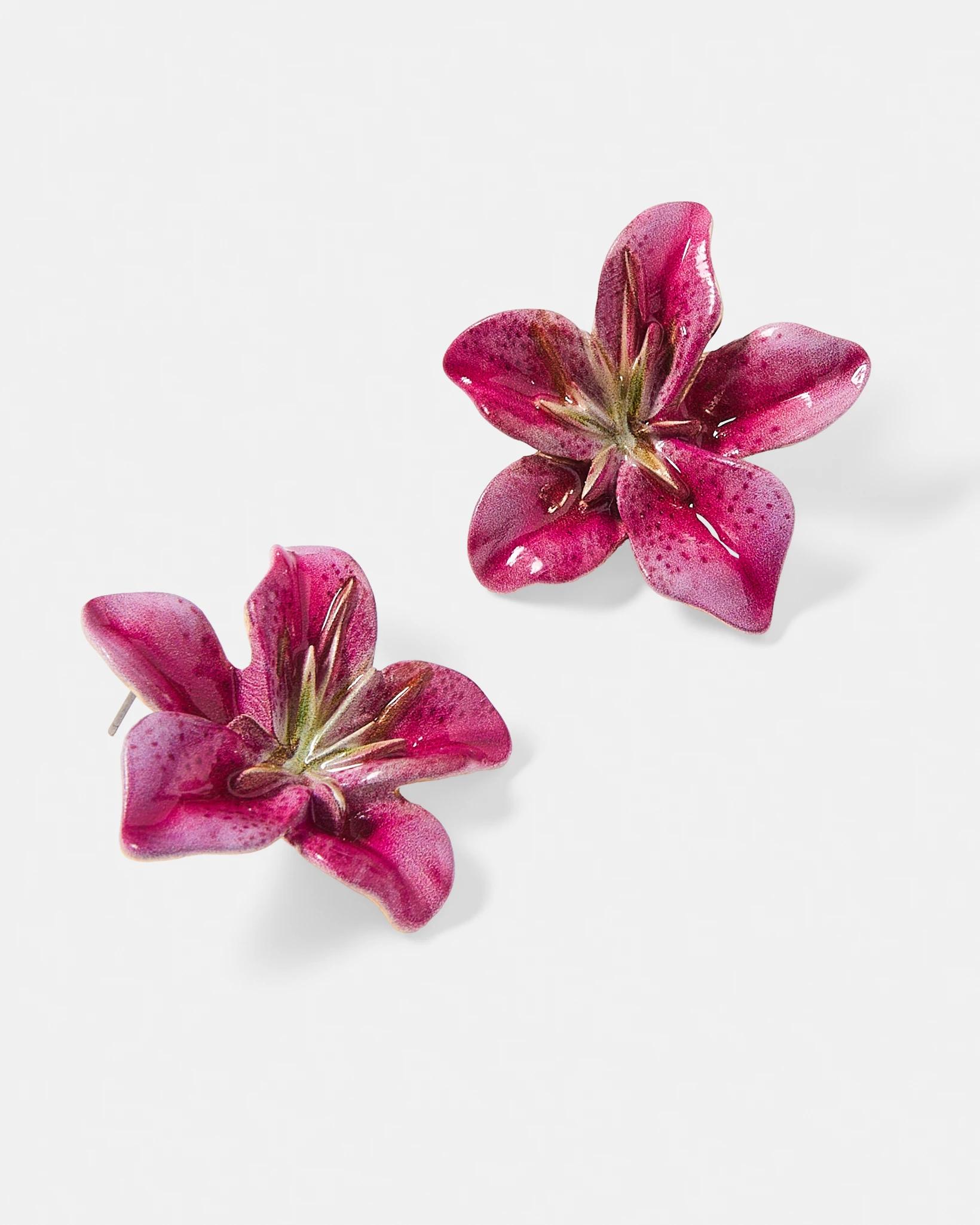 3 Lily Flower Stud Earrings - Pink Pink, 3 of 5