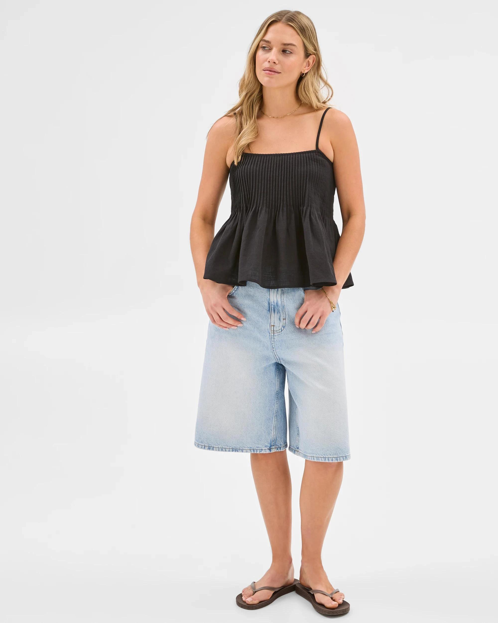 1 Lily Loves Australian Cotton Woven Pintuck Cami BLACK, 1 of 7