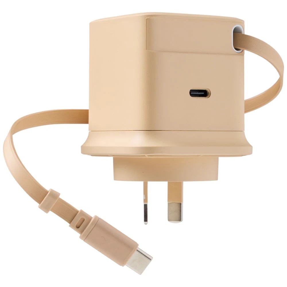 1 Otto OnTheGo 65W GaN Wall Charger w/ Rectractable Cable Tan, 1 of 4