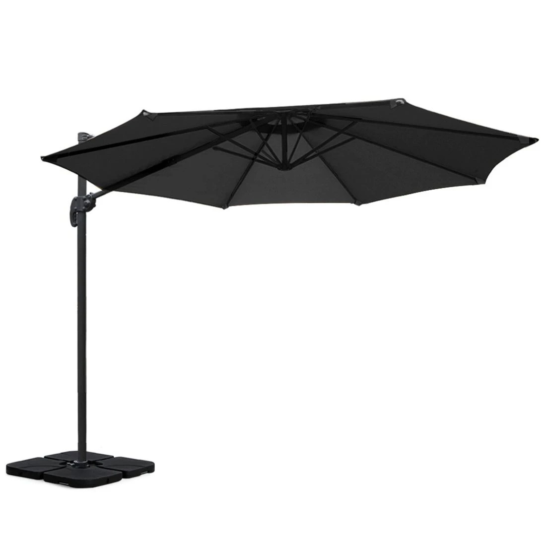 2 Instahut 3m Outdoor Umbrella w/Base Cantilever Beach Roma 360 Degree Tilt - Black, 2 of 7