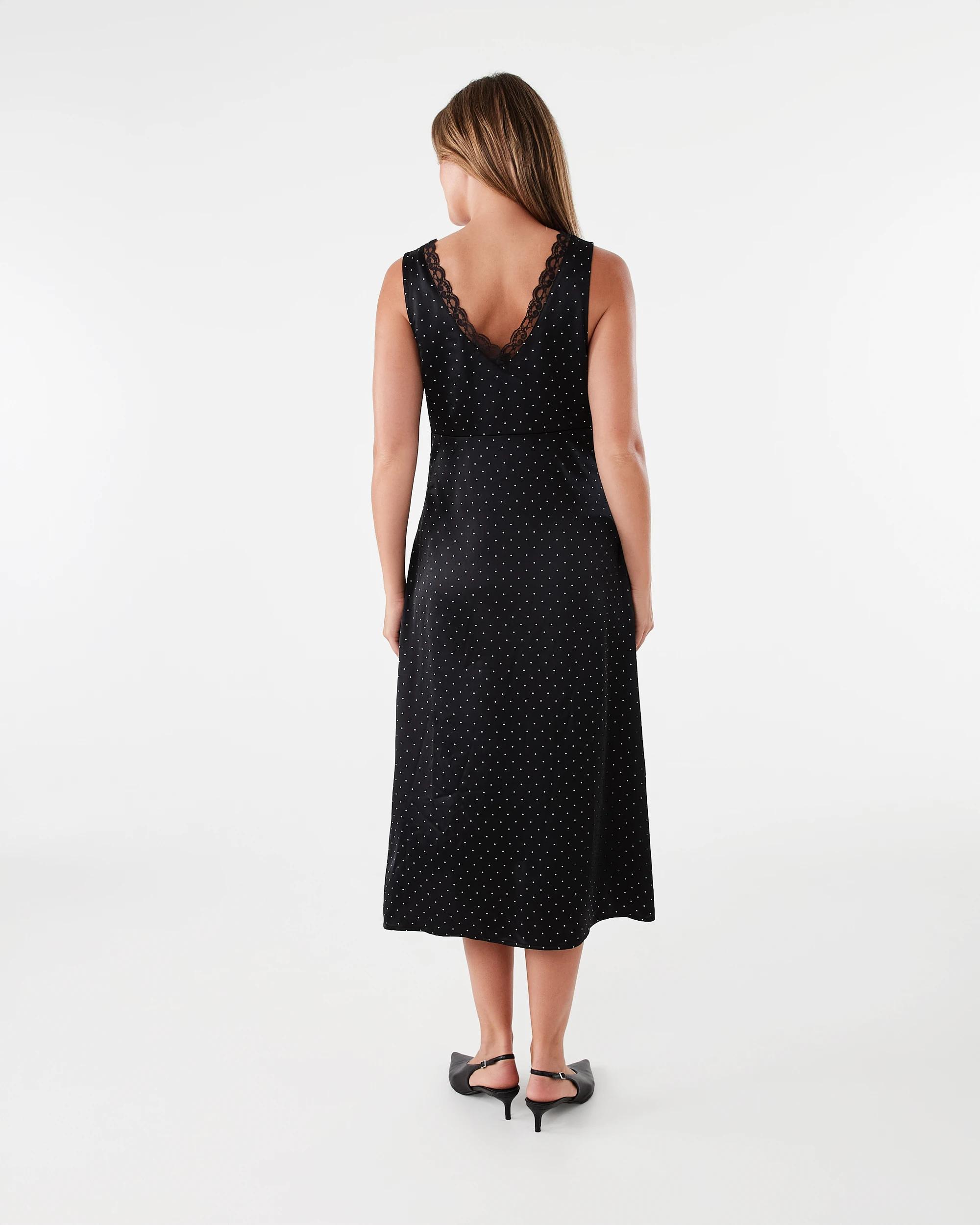 4 Sleeveless Satin Lace V-Neck Midi Dress Spot Blk, 4 of 8