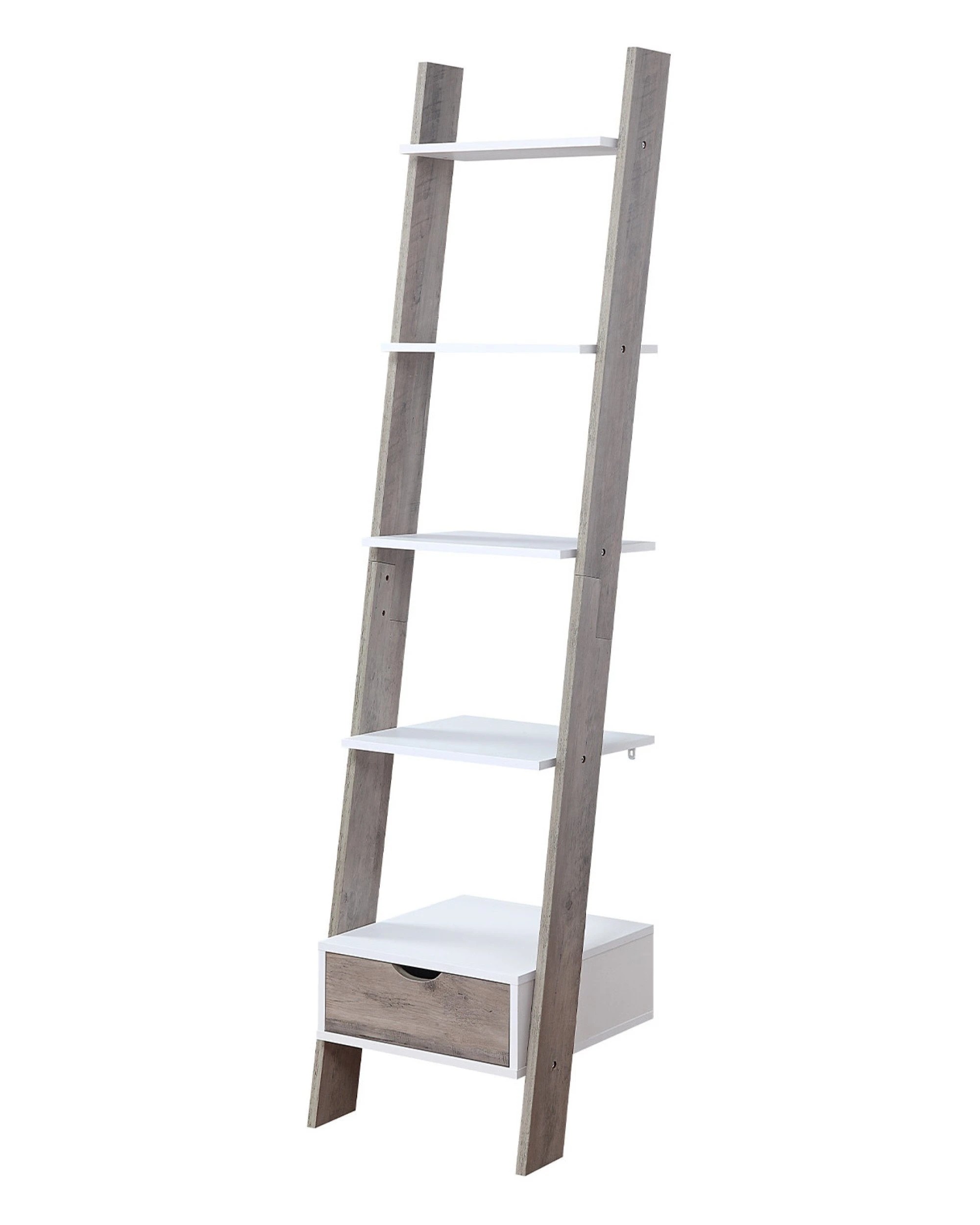 1 Sarantino Mira 5-tier Ladder Shelf In White And Grey Oak, 1 of 10