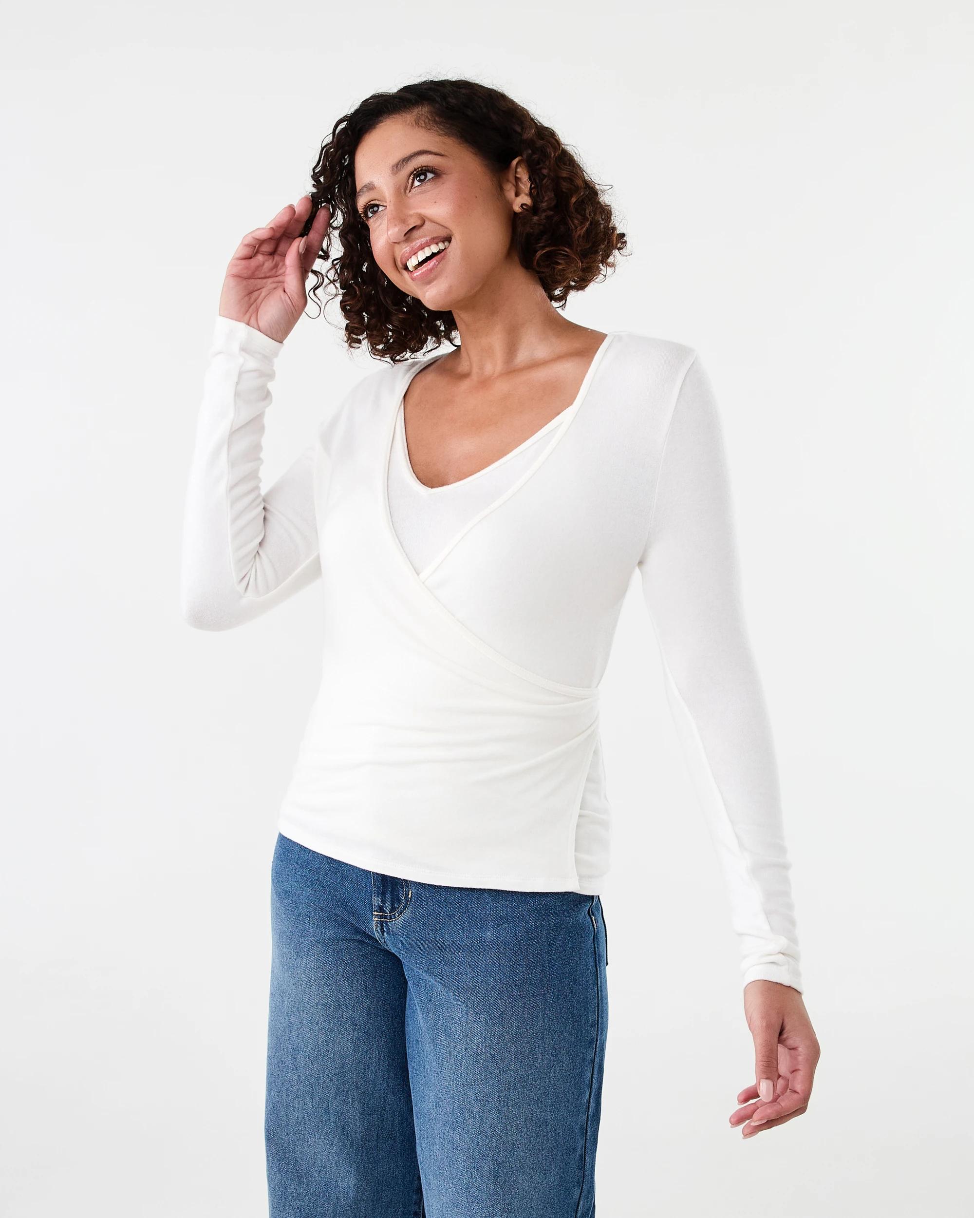 2 Long Sleeve Twofer Wrap Top Cld White, 2 of 7