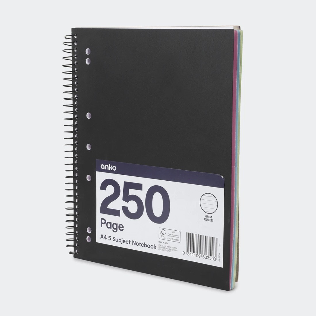 3 250 Page A4 5 Subject Notebook - Black, 3 of 5