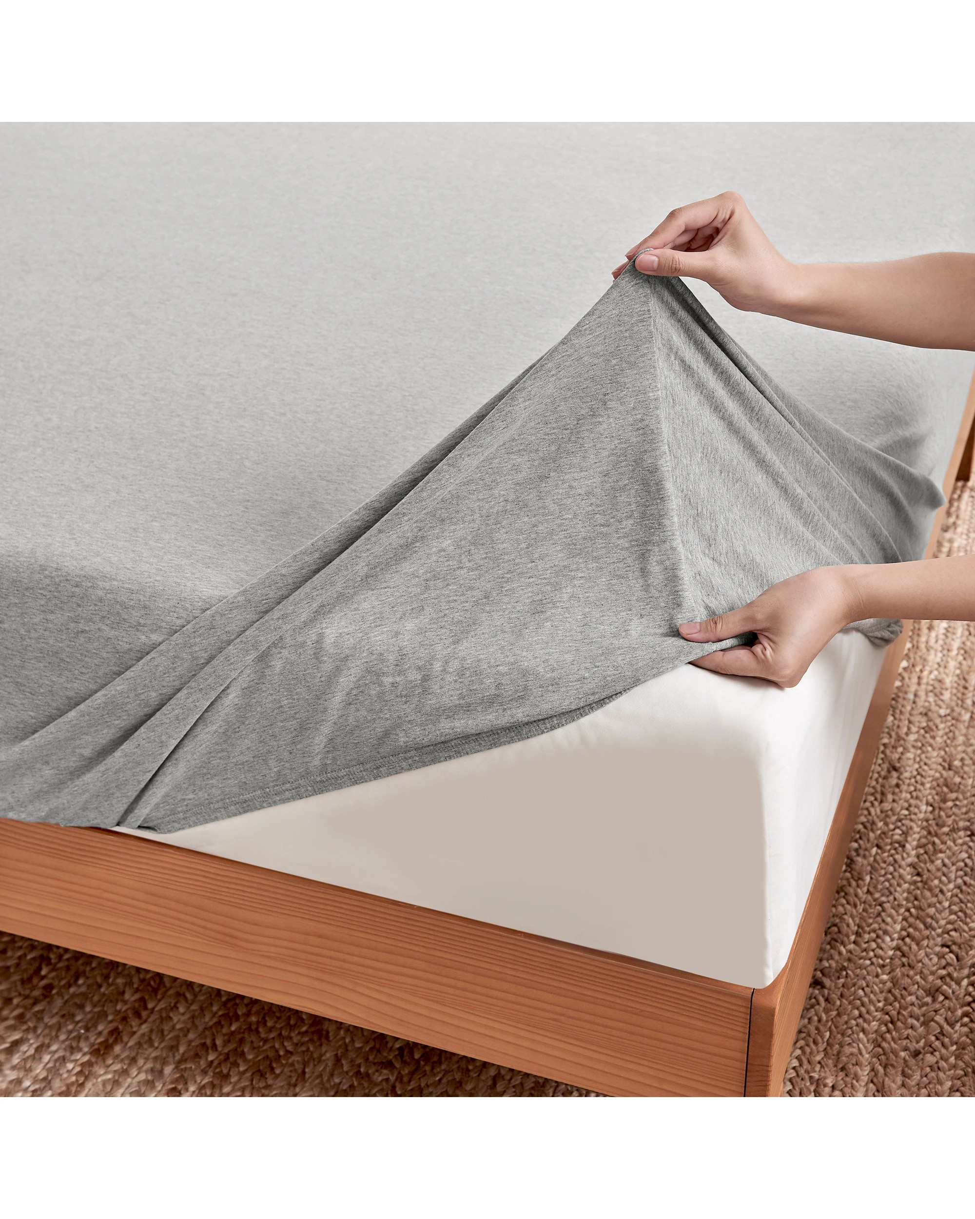 3 Dreamaker Jersey Luxe 100% Cotton Combo Fitted Sheet Set - King Single Bed - Silver Grey, 3 of 5