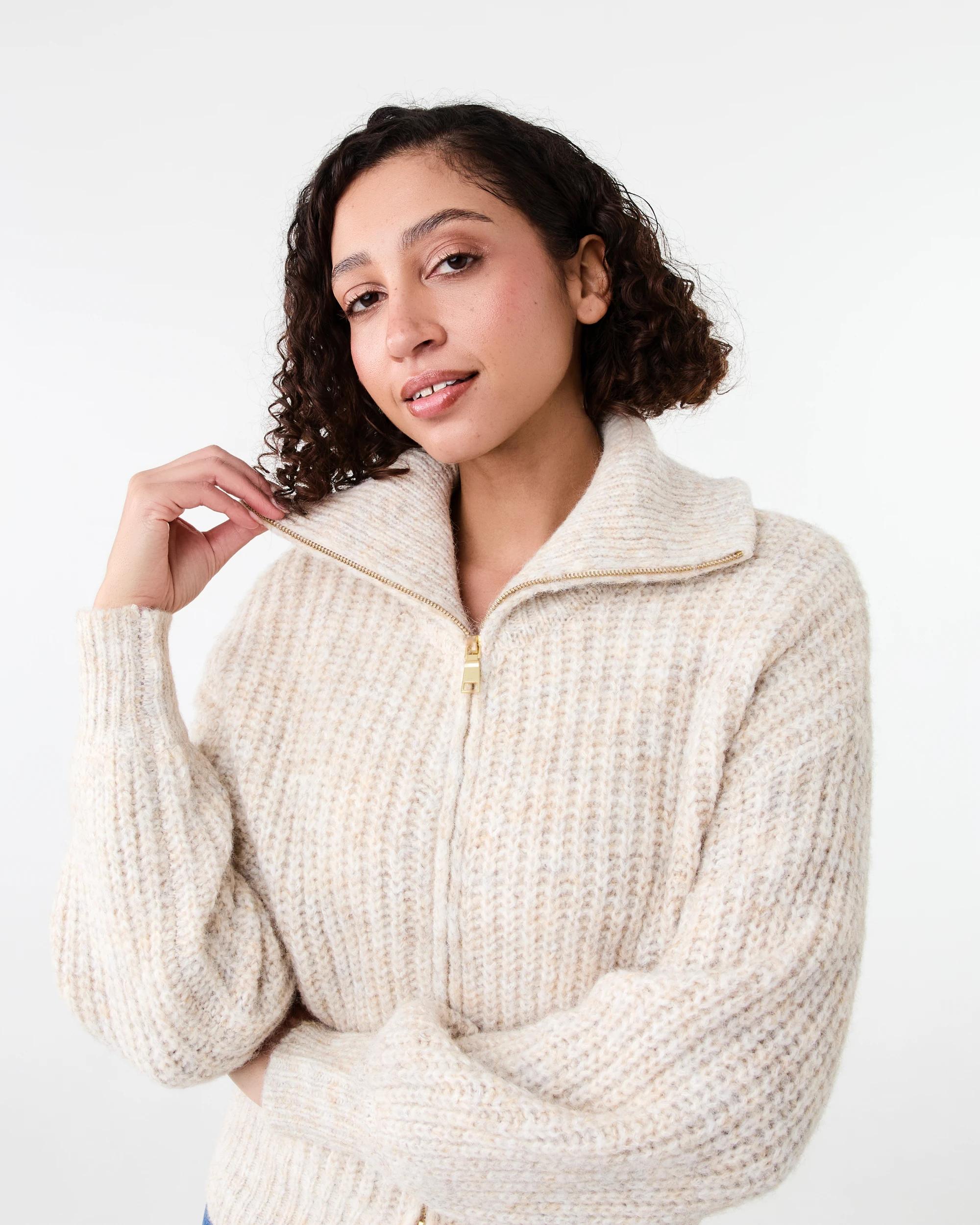 5 Fisherman Rib Knit Bomber Bge Otml, 5 of 8