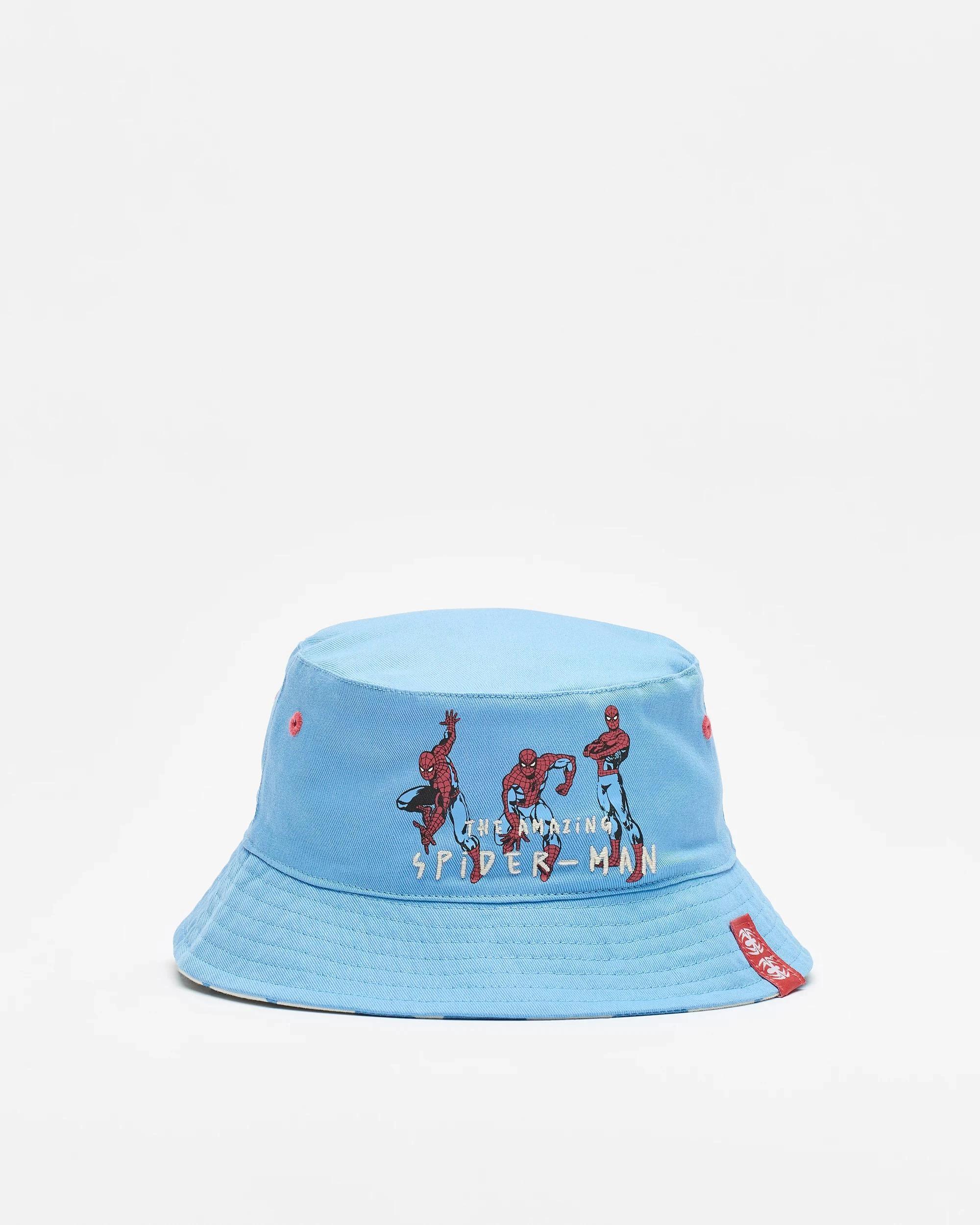 1 Spider-Man Kids Licensed Spiderman Check Reversible Bucket Hat BLUE, 1 of 3