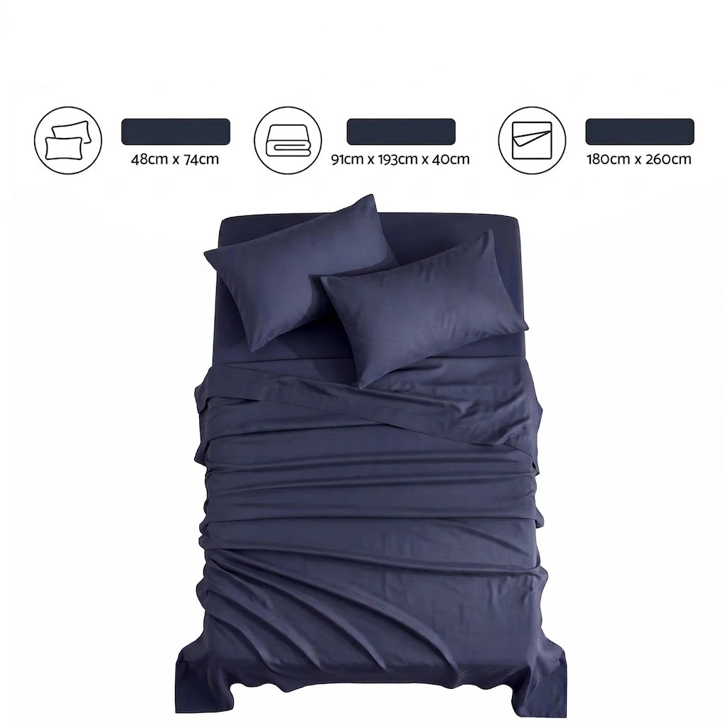 2 Giselle Bedding 500TC Cotton Sheet Set 40cm Deep Pocket for Hot Sleeper - Single Bed - Blue, 2 of 9