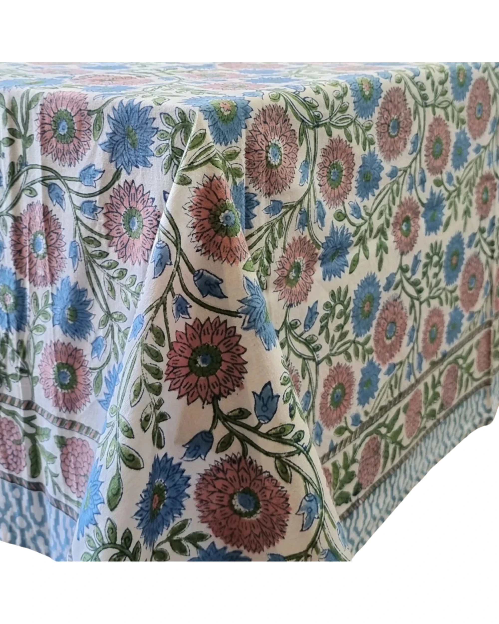 1 Kolka Kumudani Hand Block-printed Tablecloth - Pink, 1 of 8