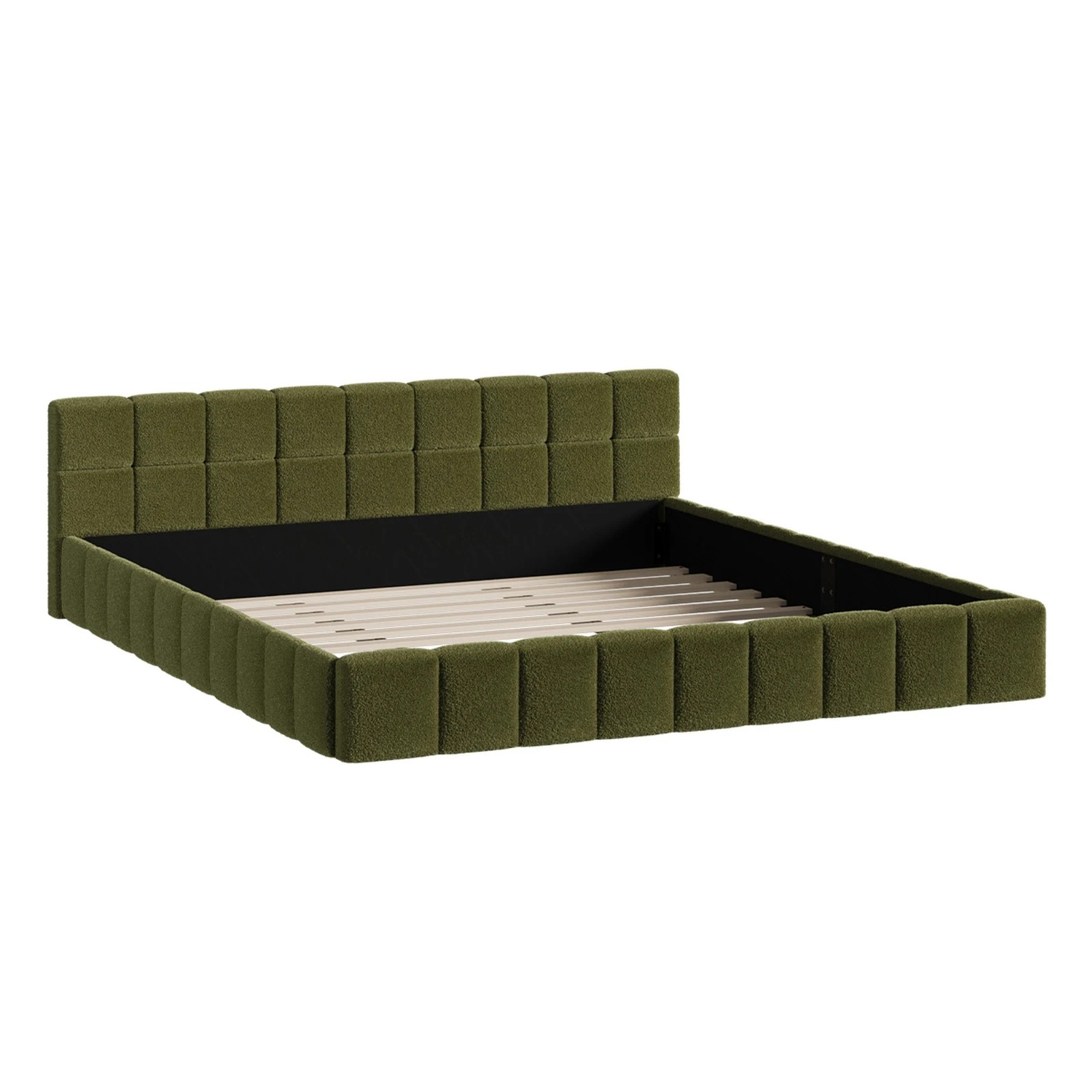1 Oikiture Bed Frame King Size Tufted Headboard Boucle - Green, 1 of 9