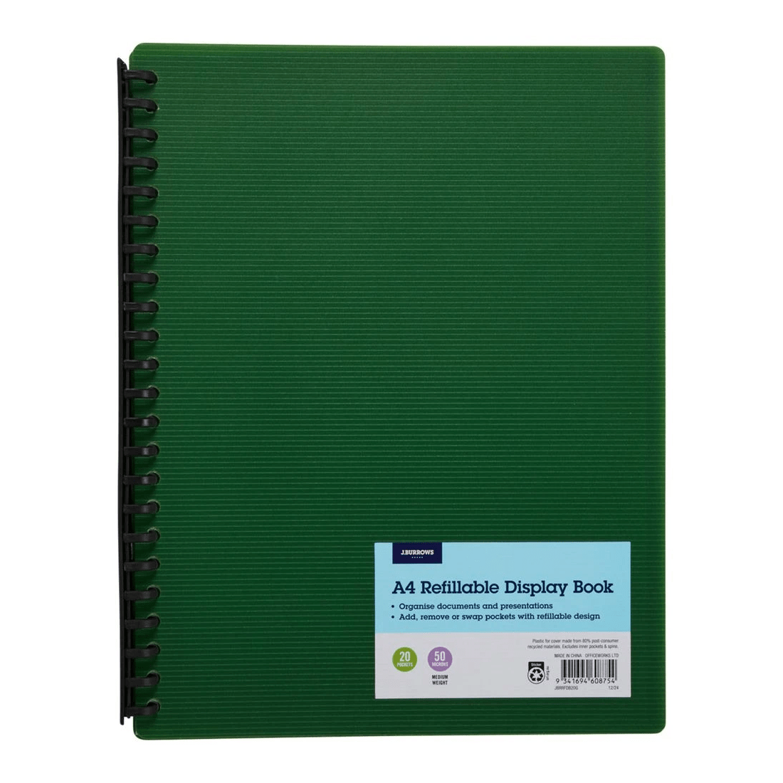 1 JB Rec A4 Refillable Display Book 20 Pockets Dark Green, 1 of 5