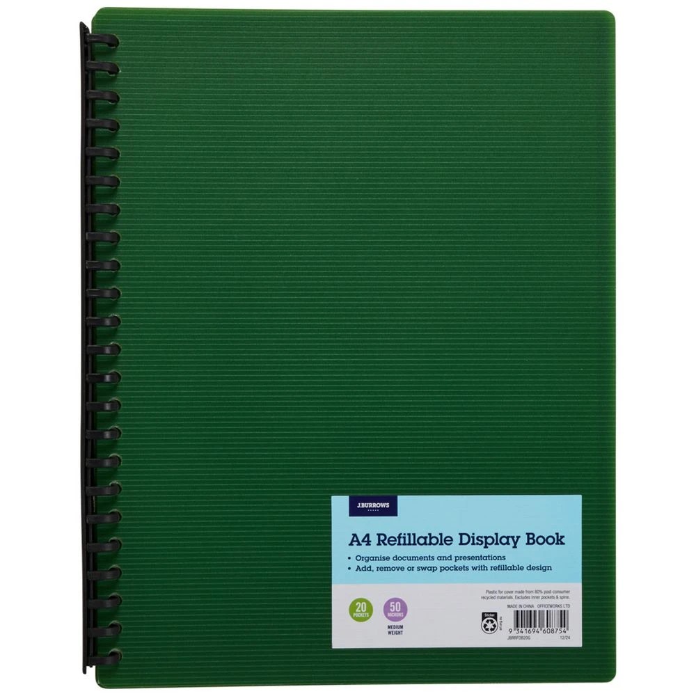1 JB Rec A4 Refillable Display Book 20 Pockets Dark Green, 1 of 5