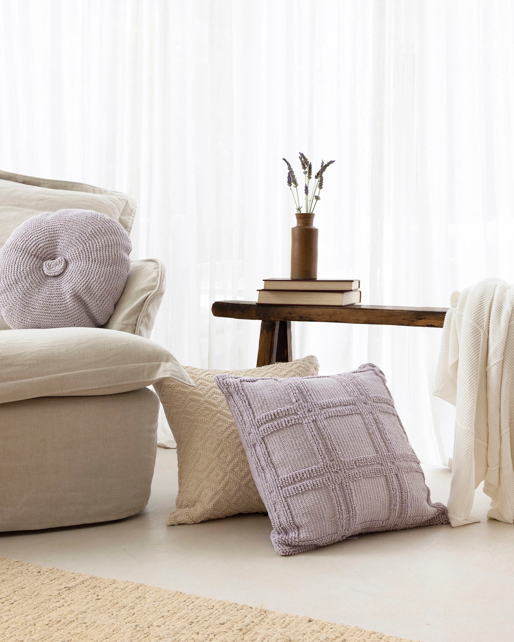 2 Bambury Christos Cotton Woven Checked Square Cushion Lilac - Purple, 2 of 4