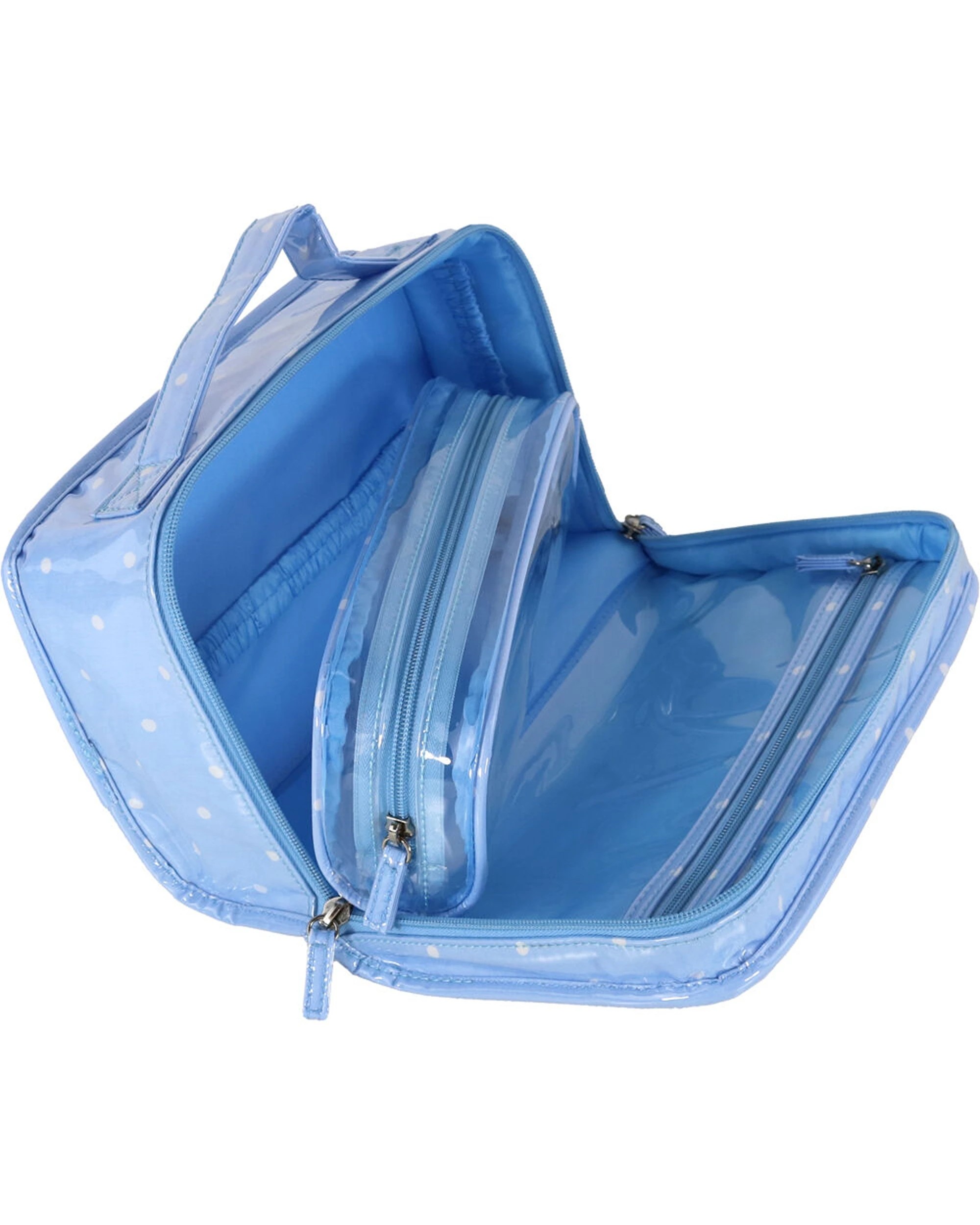 3 Wicked Sista Polka 2-in-1 Cosmetic Bag Set 28x12cm Waterproof Outer - Blue, 3 of 3
