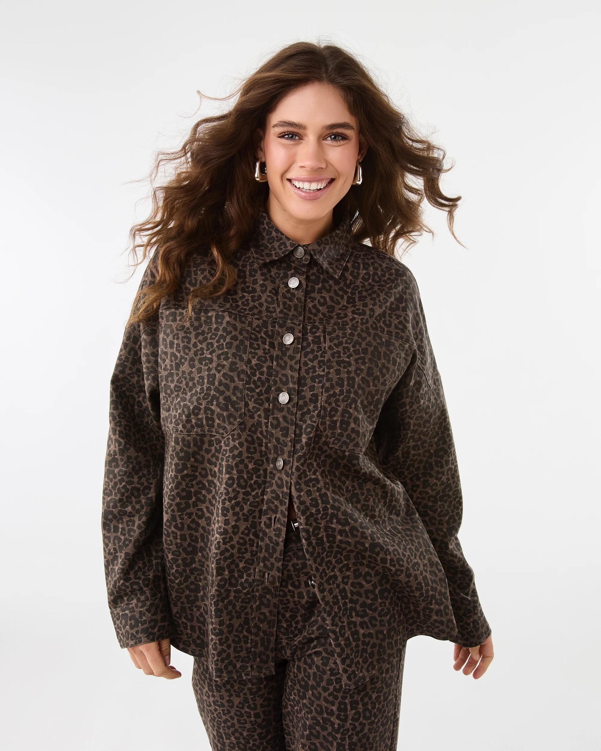 1 Long Sleeve Denim Shirt Brwn Leop, 1 of 10