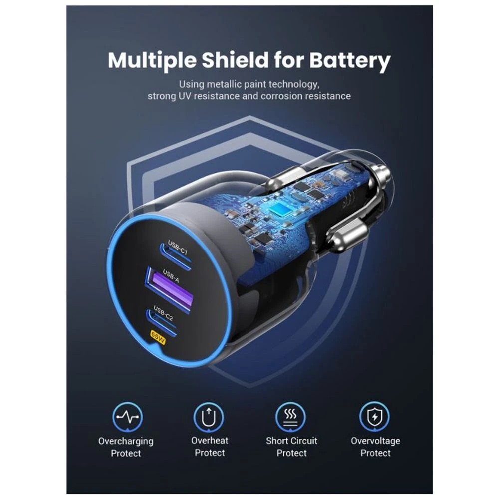 3 UGREEN 75W 3-Port Car Charger Black, 3 of 6
