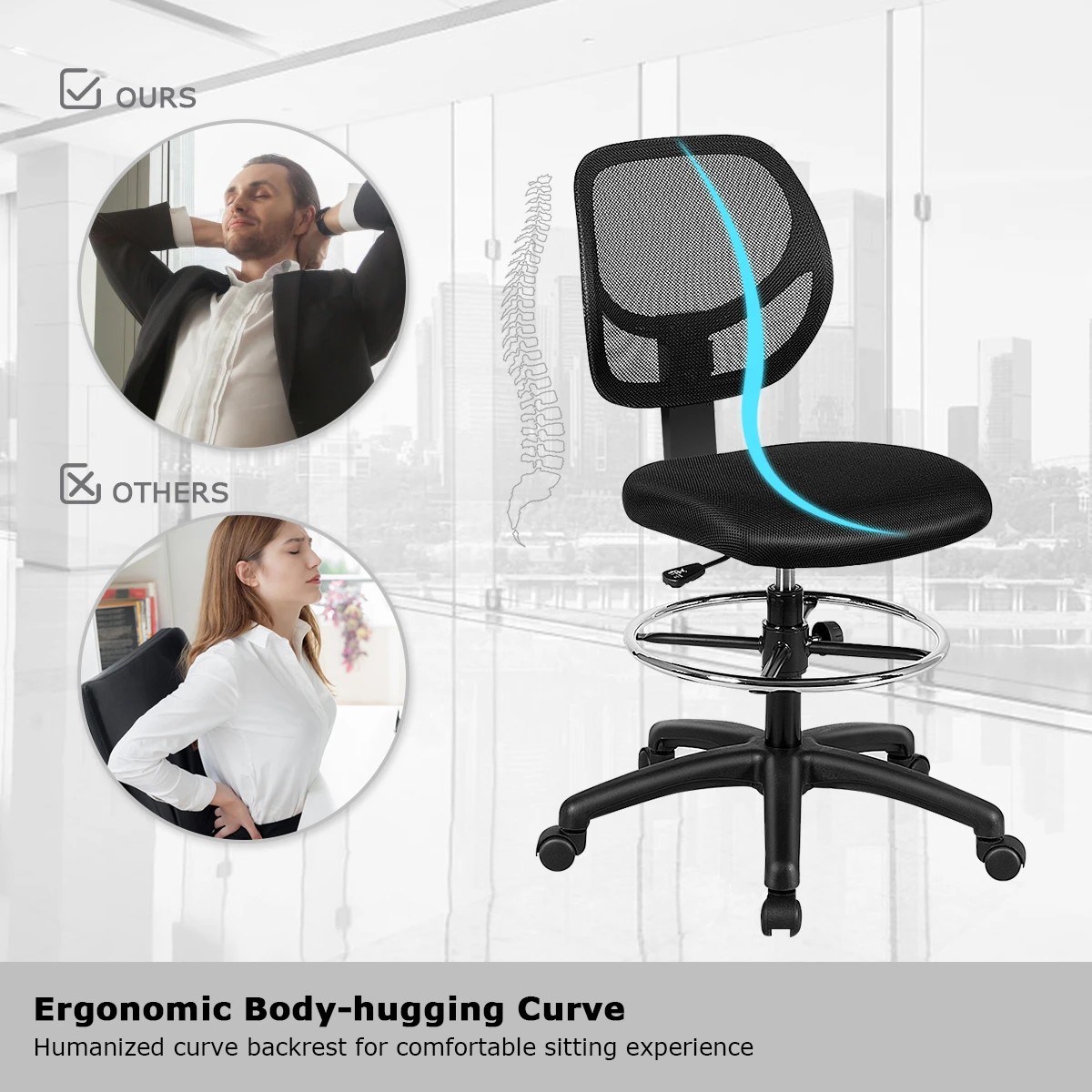 5 Costway Mesh Drafting Chair Ergonomic Office Chair Task Executive Chair, 5 of 9