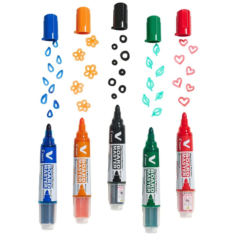 7 PILOT V Board Whiteboard Marker Bullet Black 4 Pk + 1 Refill, 7 of 8