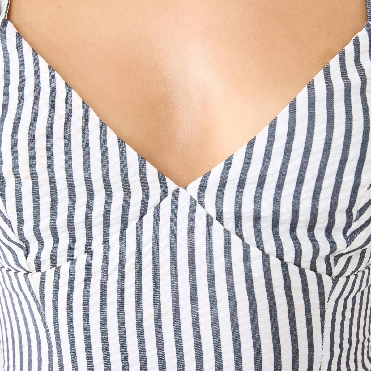 7 Sleeveless V-Neck Crop Top Navy Strp, 7 of 10