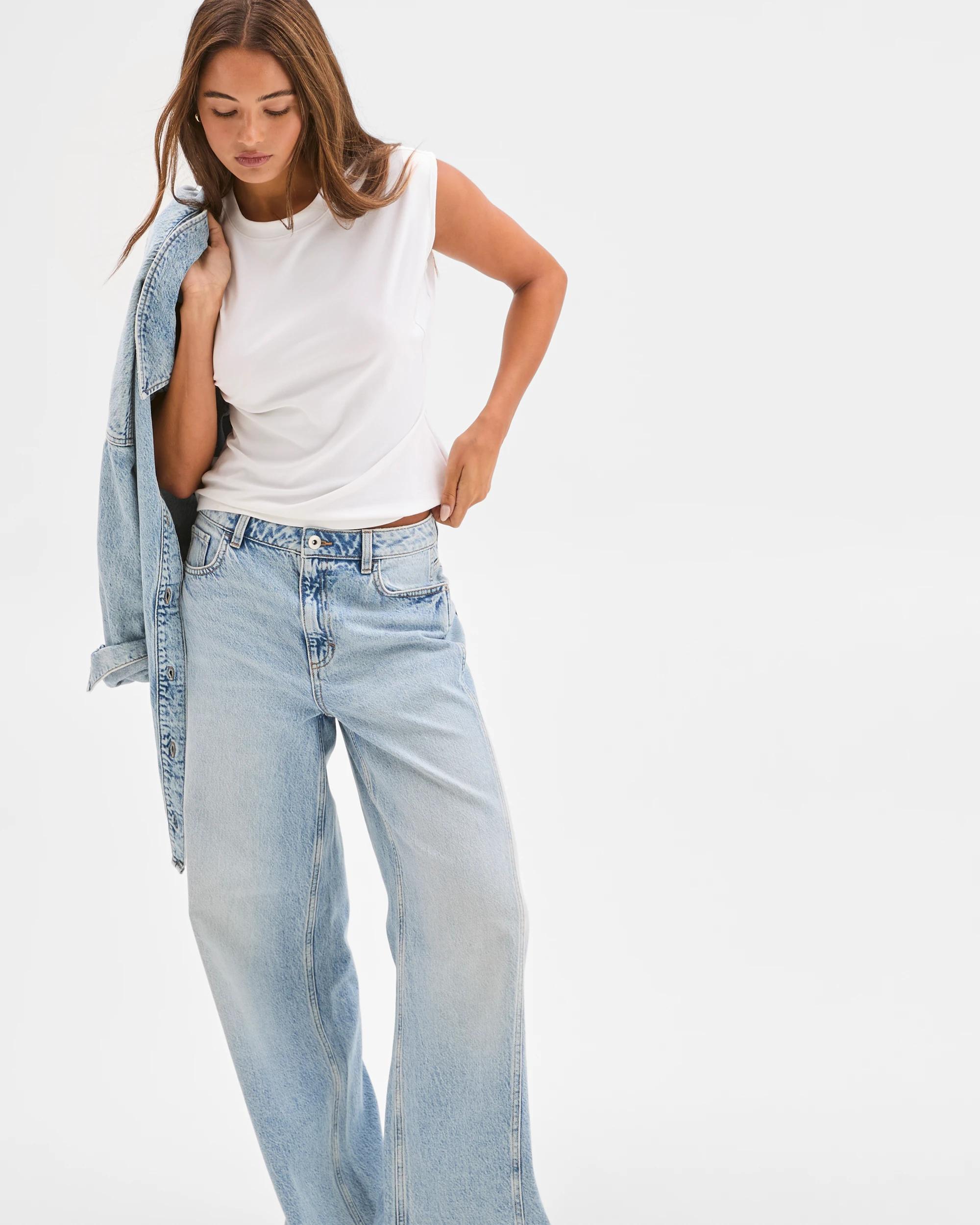 5 Lily Loves Mid Rise Full Length Wide Leg Seam Detail Denim Jeans SALTY BLUE, 5 of 7