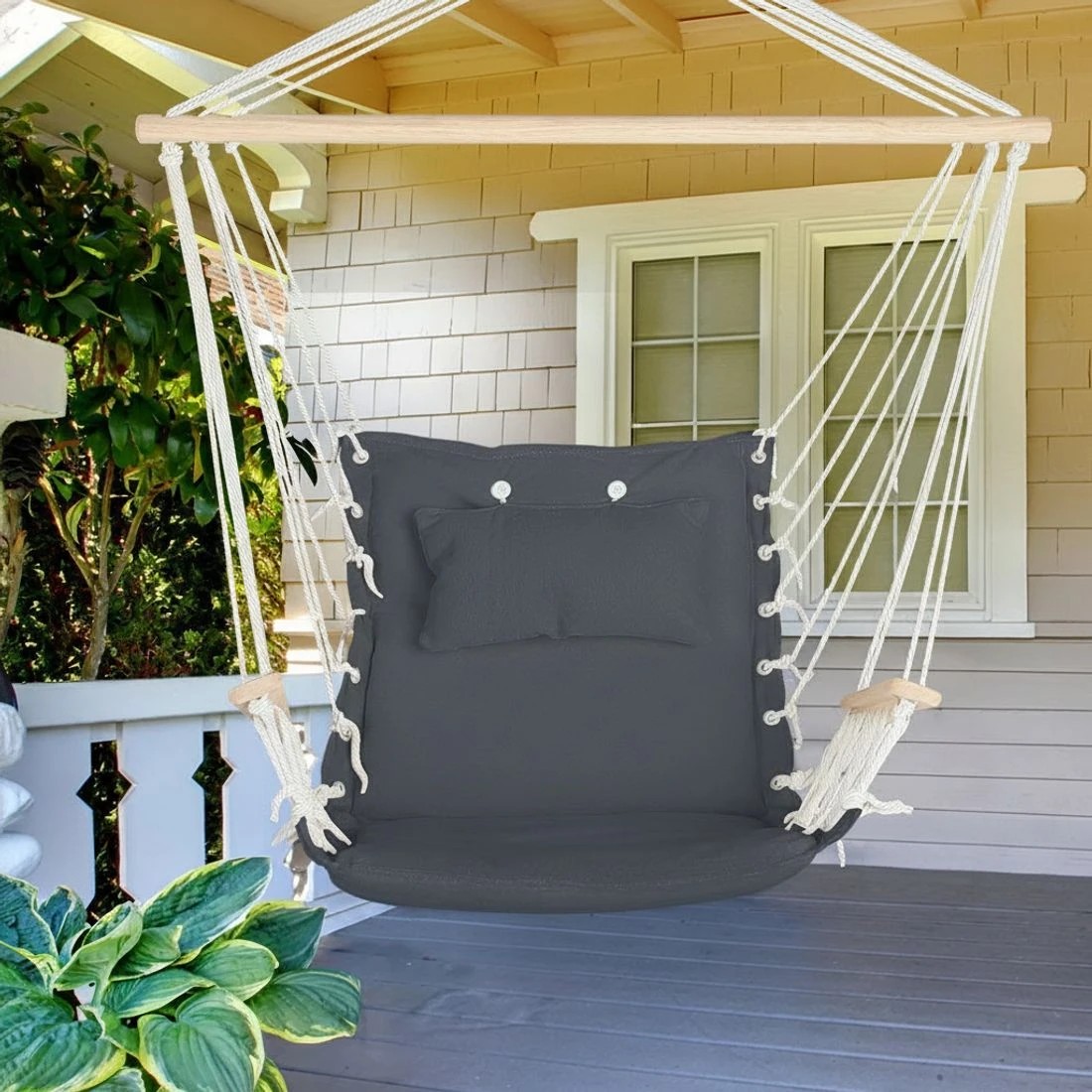 6 Gardeon Hammock Chair Hanging with Armrest Camping Hammocks - Grey, 6 of 7