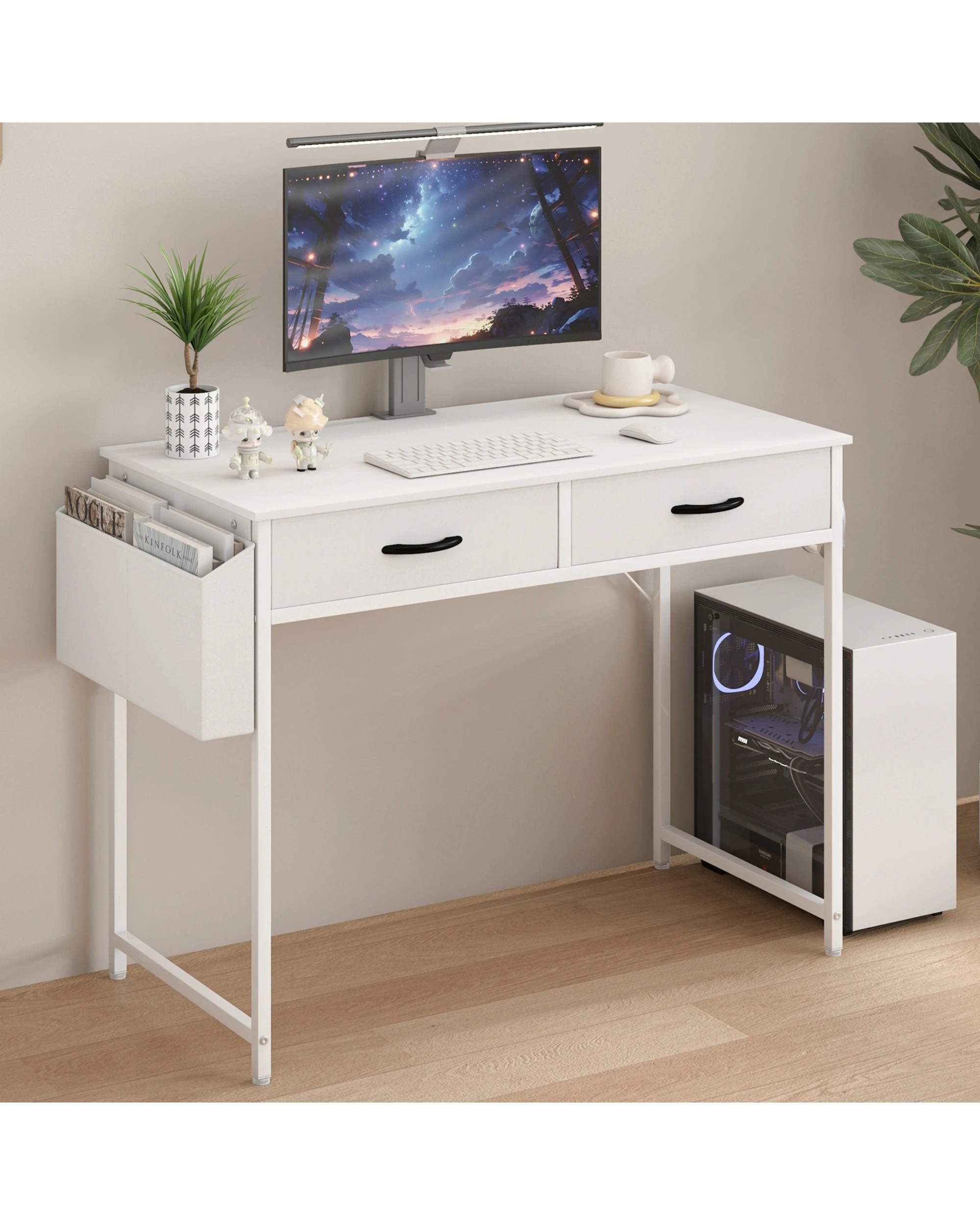 10 Advwin 100cm Small Desk With 2 Drawers And Storage Bag Makeup Vanity Desk White, 10 of 10