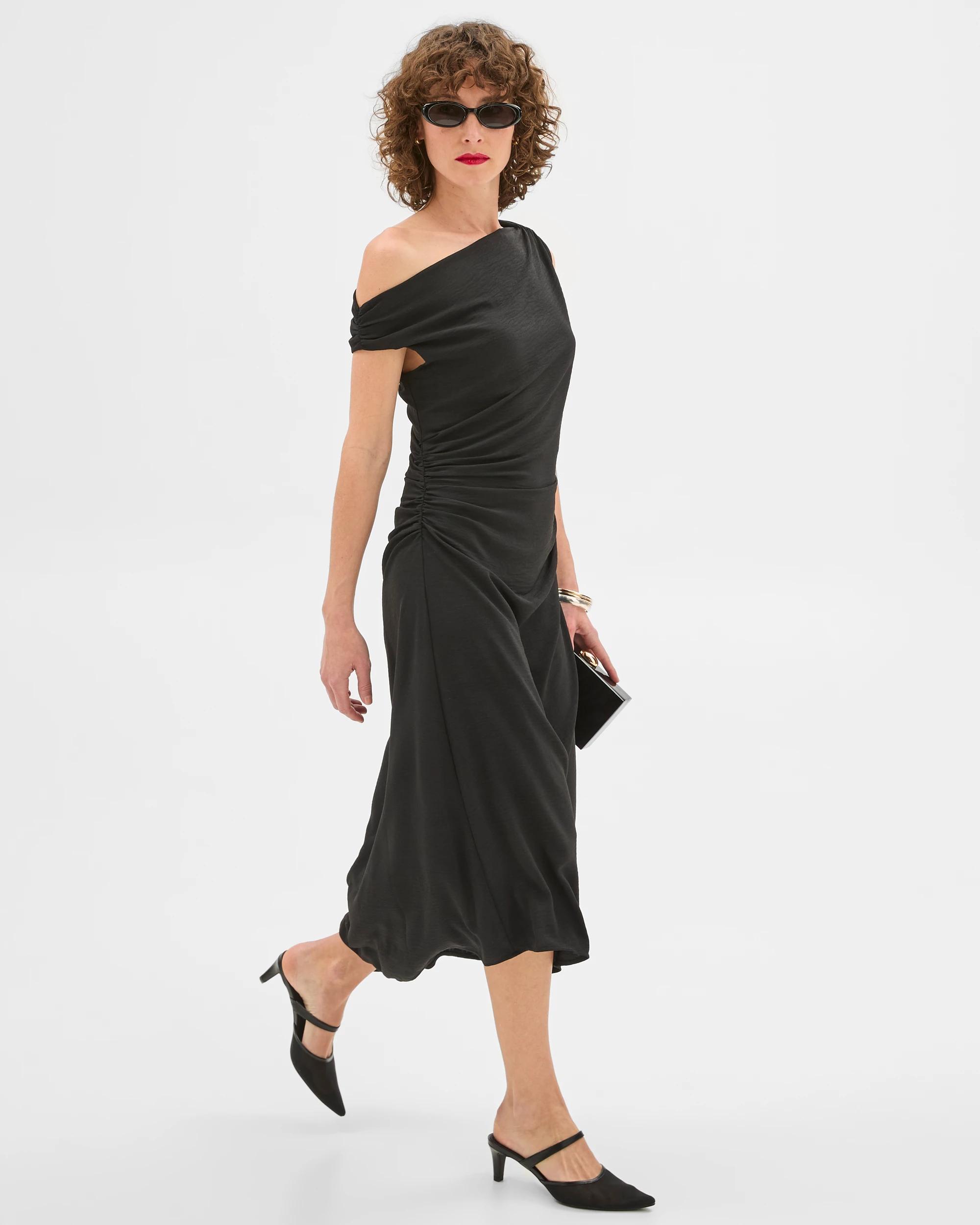4 Sleeveless Gathered Dress - Preview BLACK, 4 of 7