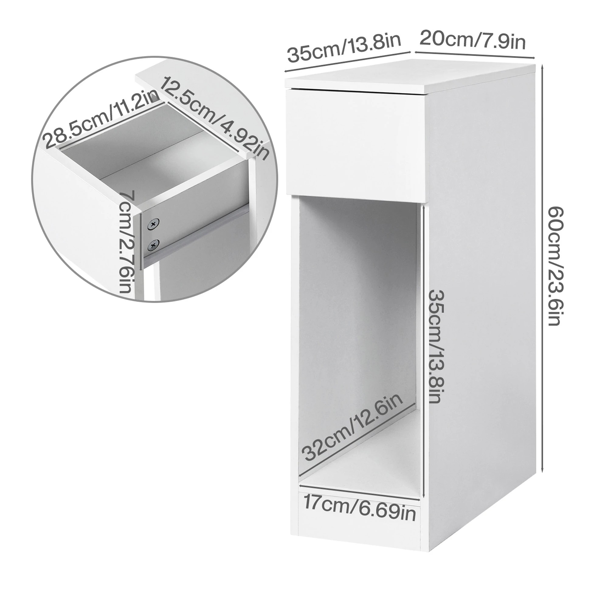 3 Levede Slim Bedside Table Nightstand Side Table Storage Bedroom Narrow Cabinet - White, 3 of 9