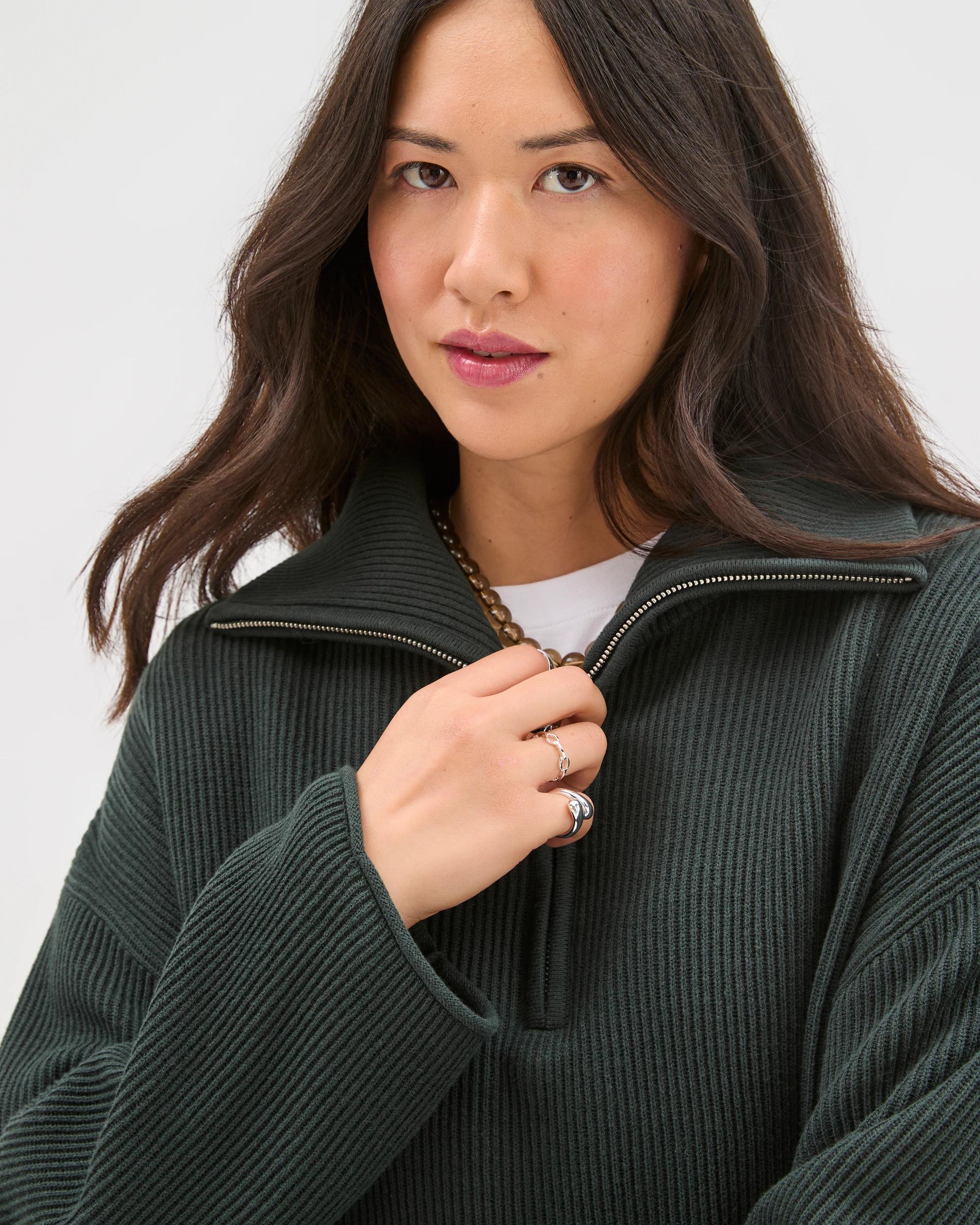 6 Target Woman Australian Cotton Blend Zip Collar Jumper MIDNIGHT JADE, 6 of 7