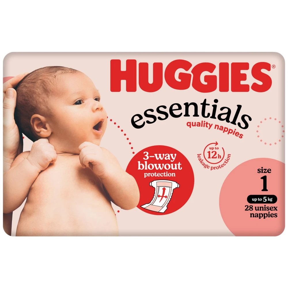 2 Huggies Essentials Nappies Newborn Size 1 28 Pack, 2 of 10