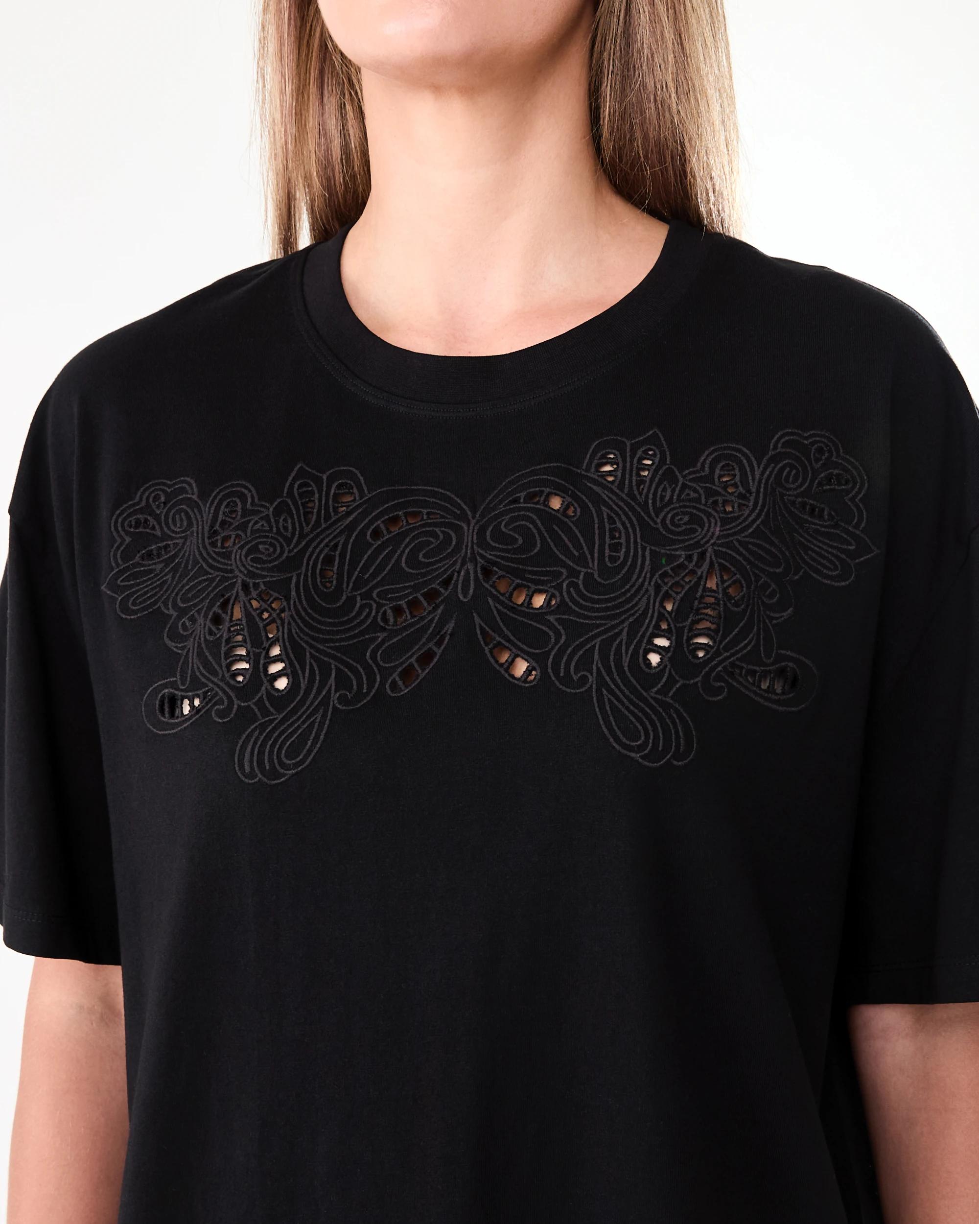 6 Short Sleeve Embroidery Detail T-shirt Black, 6 of 6