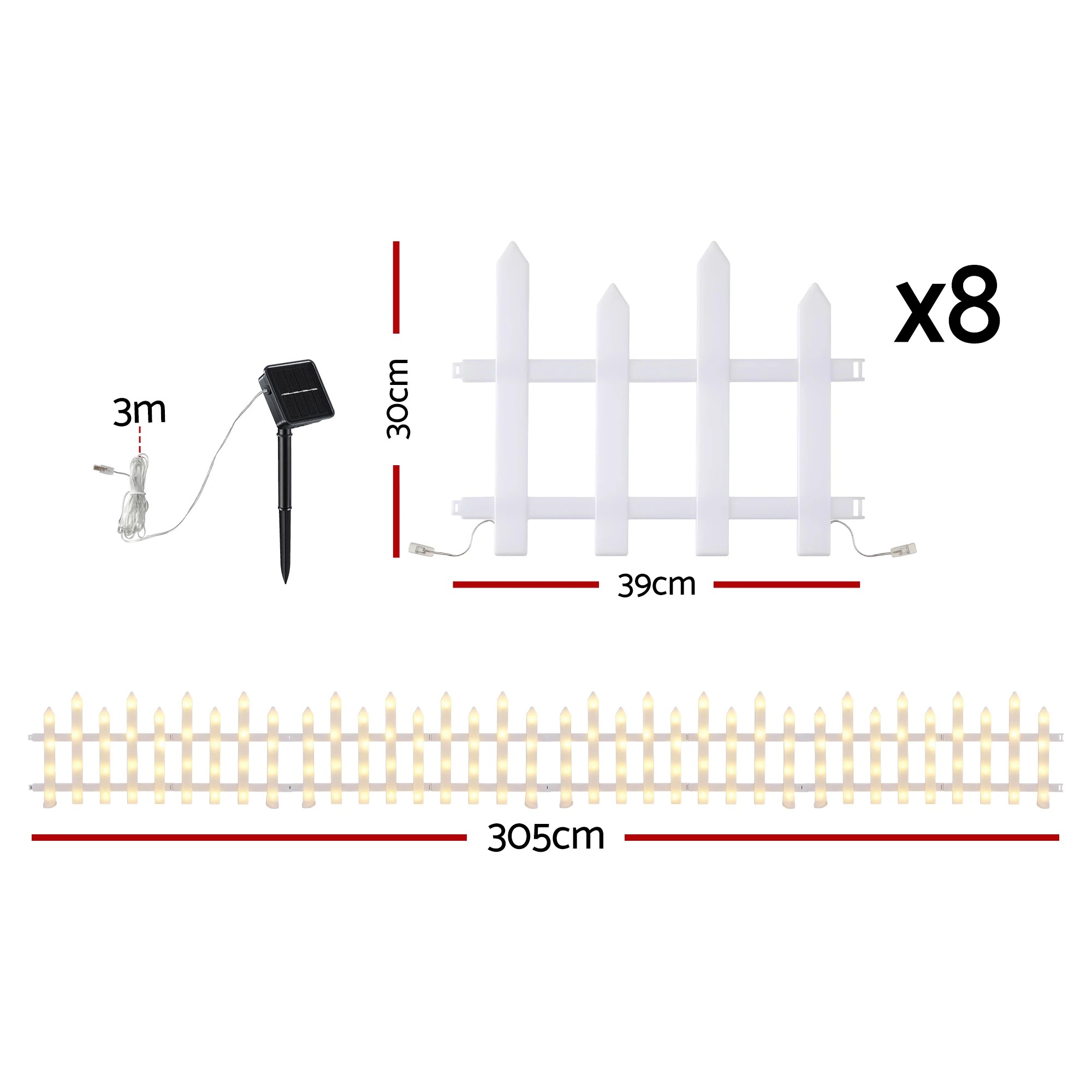 3 Jingle Jollys 3m Solar Christmas Fence Lights Outdoor Garden Path Decor Warm 8pc - White, 3 of 9