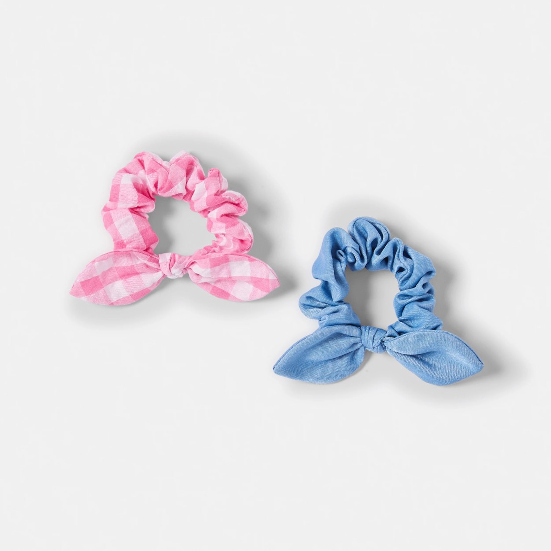2 2 Pack Gingham and Chambray Hair Scrunchies, 2 of 3