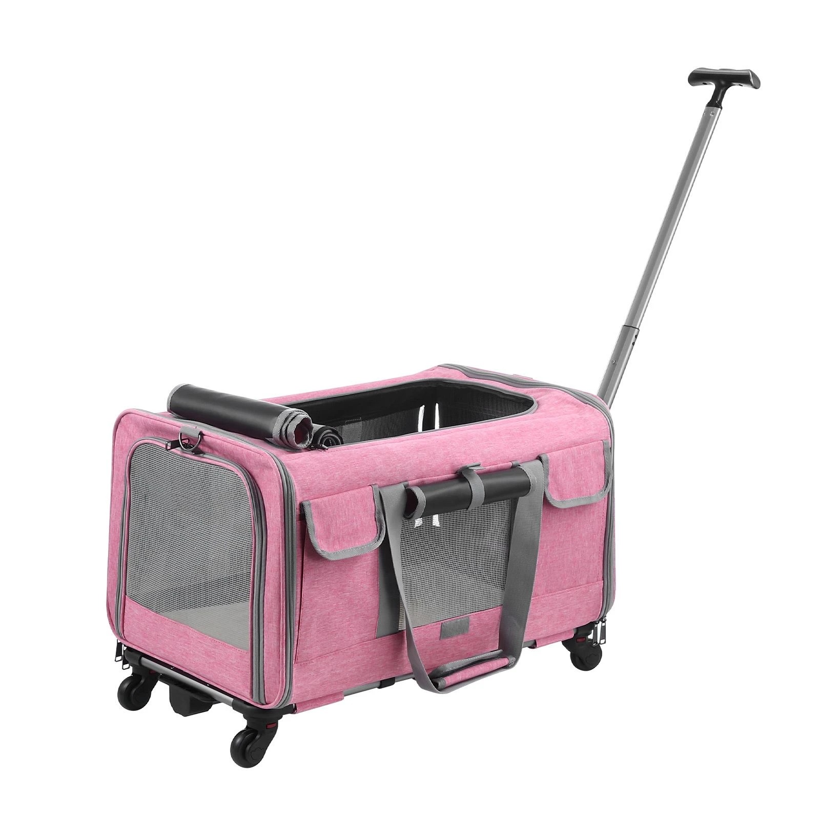 3 Pet Scene Foldable Rolling Pet Dog Carrier Portable Cat Shoulder Bag with 4 Wheels for Outdoor Travel Camping, 3 of 6