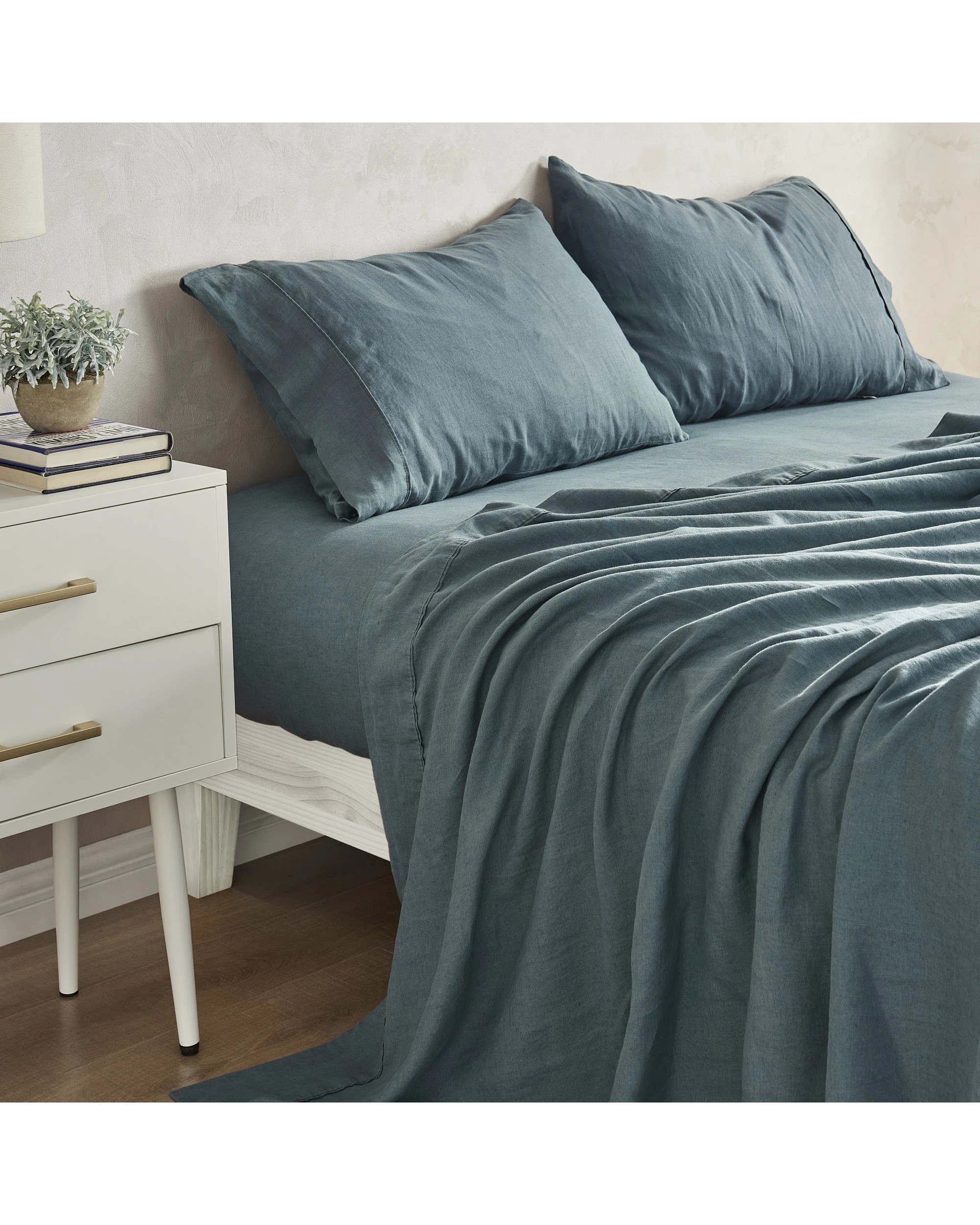 2 Natural Home 100% European Flax Linen Sheet Set - King Bed - Washed Blue, 2 of 9