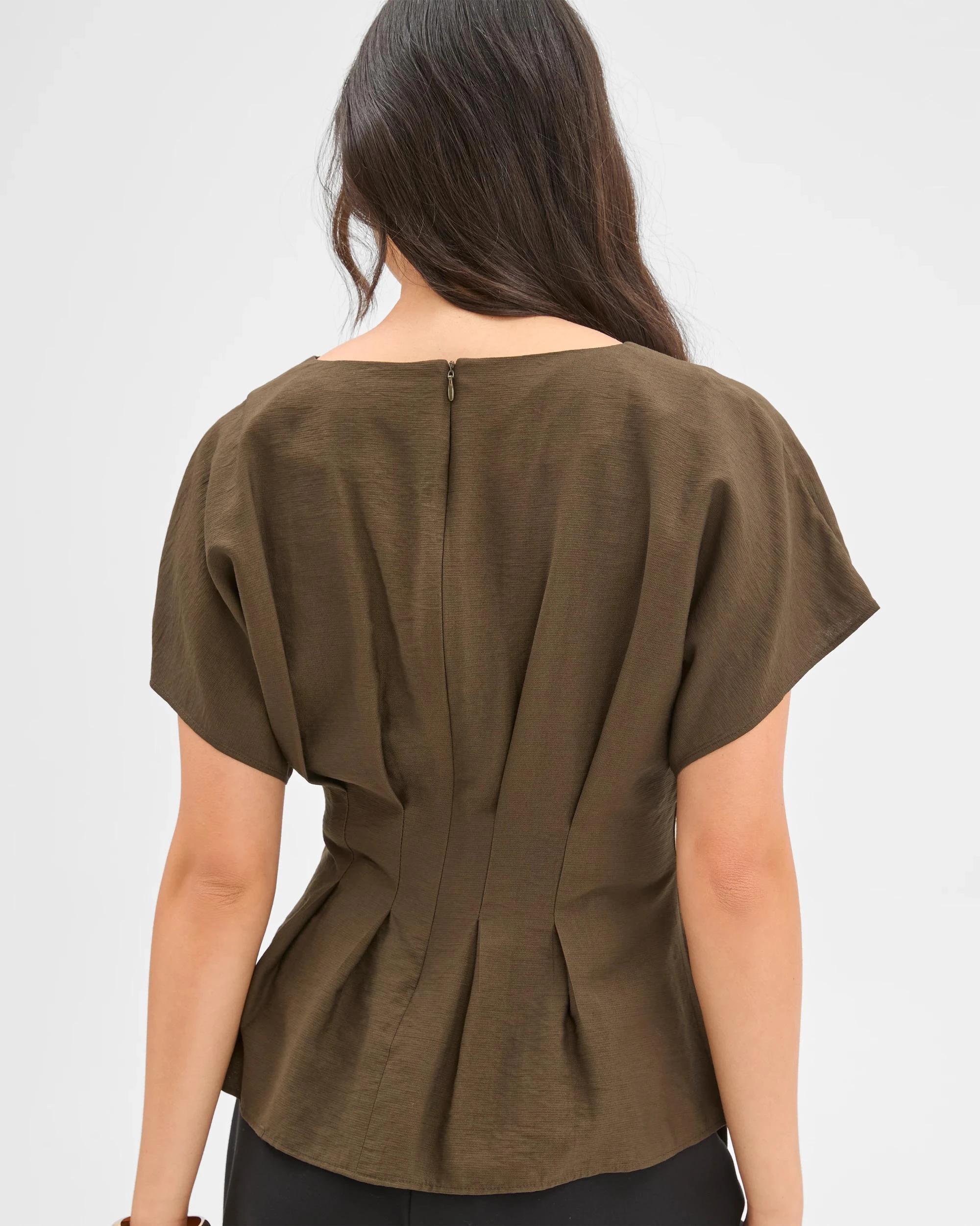 6 Preview Short Sleeve Femme Tuck Blouse DARK OLIVE, 6 of 6