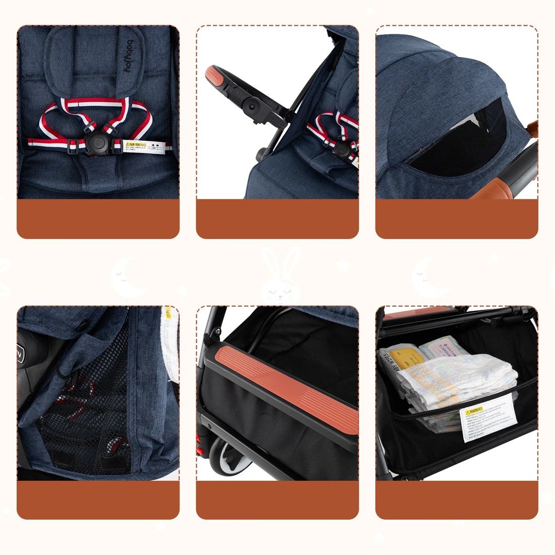 4 Costway Folding Baby Stroller Adjustable Pushchair Pram - Blue, 4 of 6