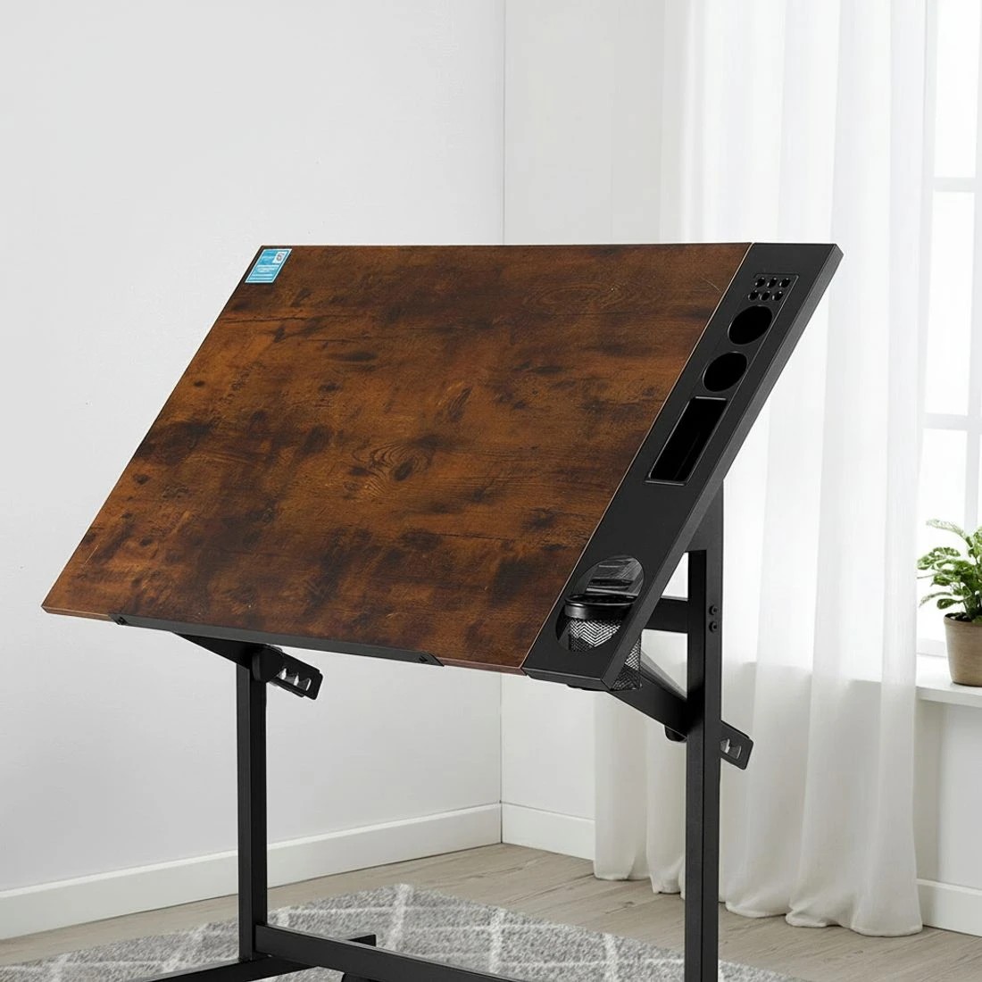 4 Artiss Drafting Table Drawing Desk Art Desk Multi-Functional Craft Drawing Table Rustic Brown - Brown, 4 of 6
