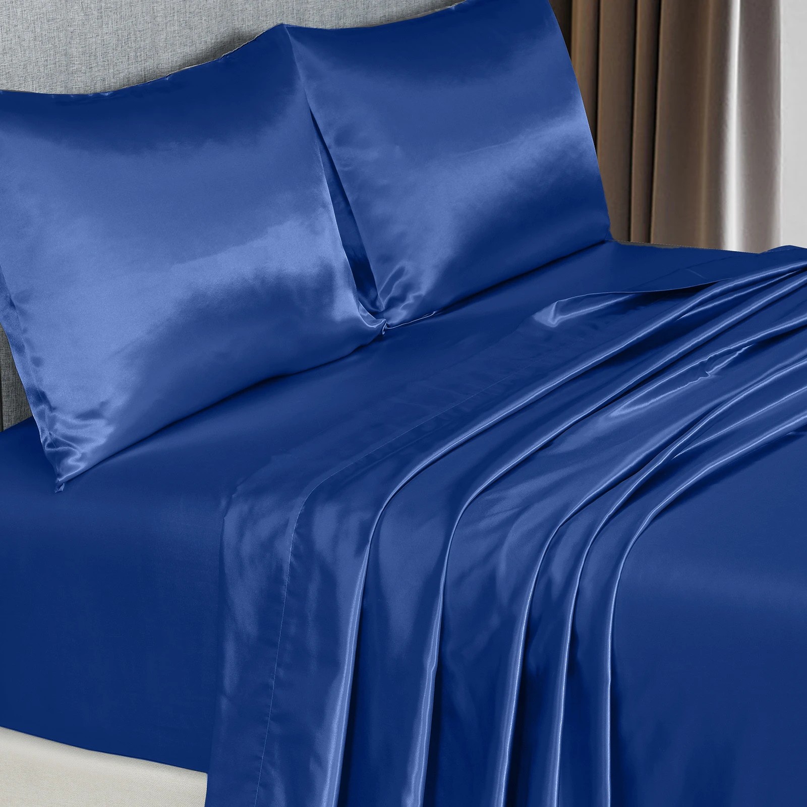 7 Royal Comfort Satin Sheet Set 4 Piece Fitted Flat Sheet Pillowcases Silky Smooth - King Bed - Blue, 7 of 9
