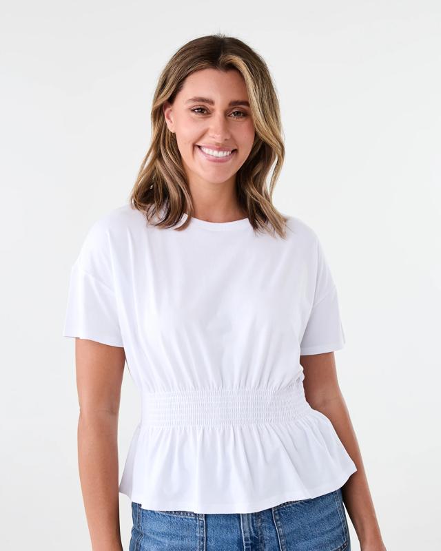 Short Sleeve Shirred Waist T-s