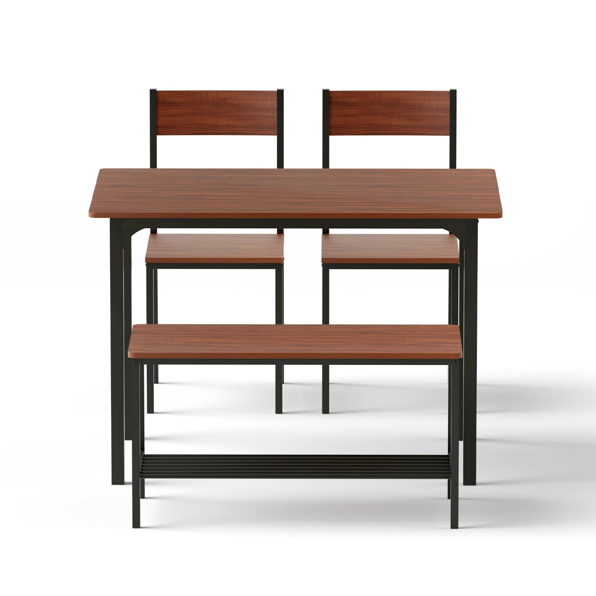 1 Artiss Dining Table and Chairs Set of 4 Storage Bench Kitchen Furniture - Brown, 1 of 6