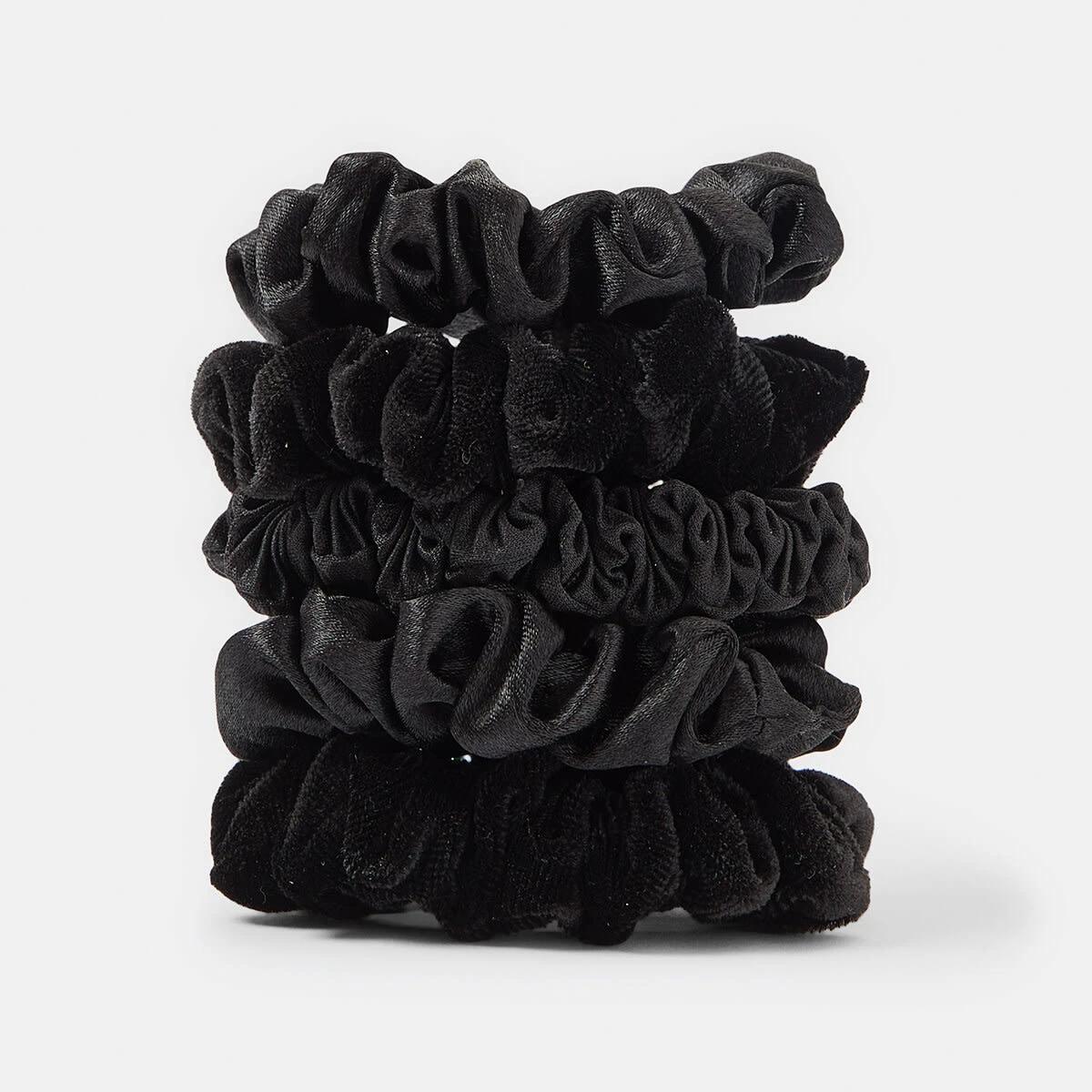2 5 Pack Mini Textured Hair Scrunchies Black, 2 of 5