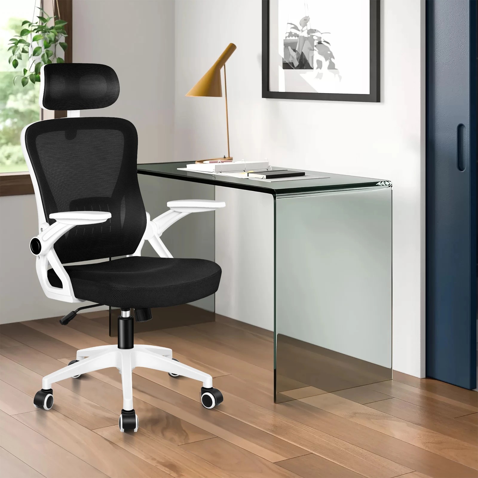 2 Alfordson Mesh Office Chair Executive Fabric Seat Tilt Gaming Racing Computer - White, 2 of 10