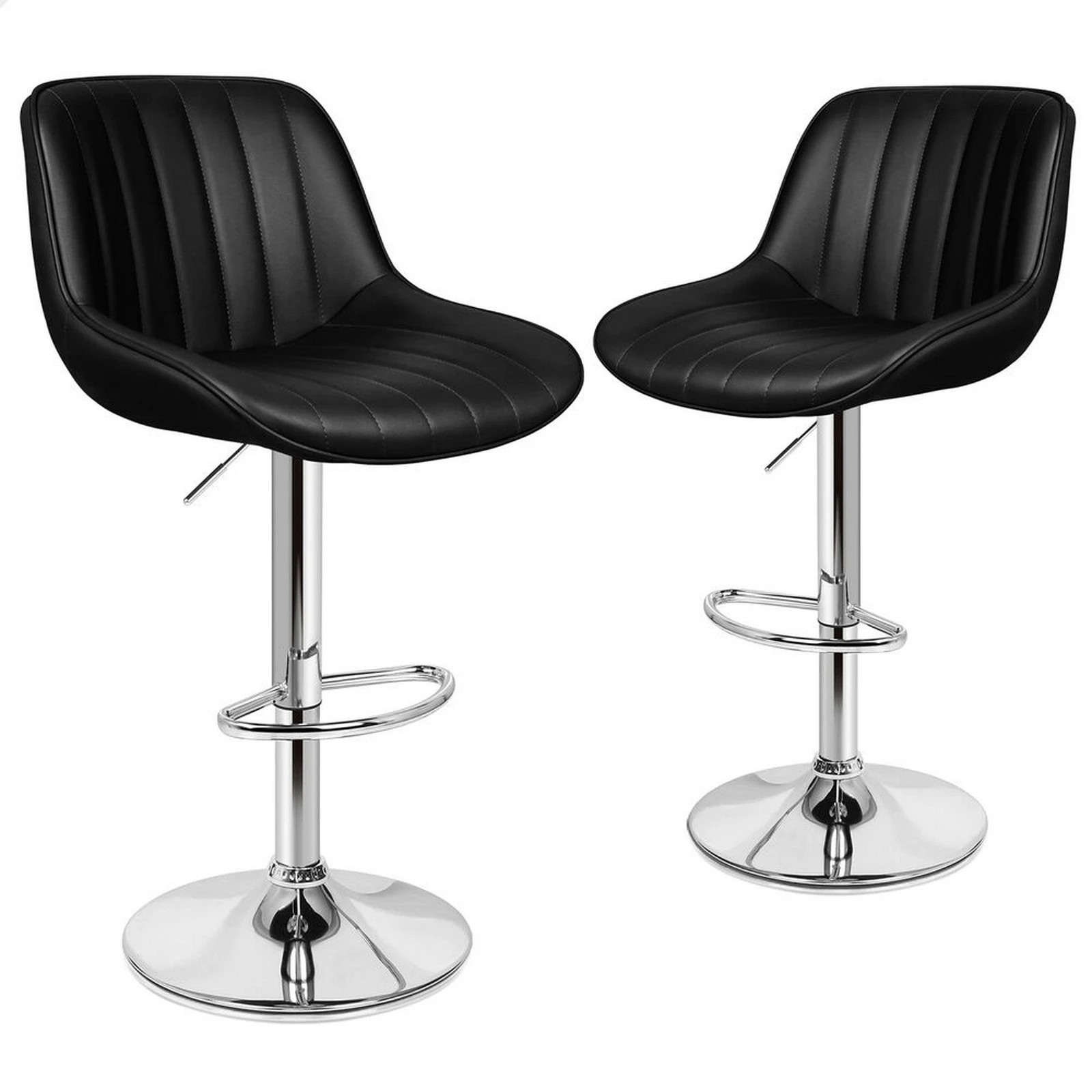 1 Alfordson 2x Bar Stools Gas Lift Leather Bar Chairs Kitchen Swivel Wendy - Black, 1 of 8