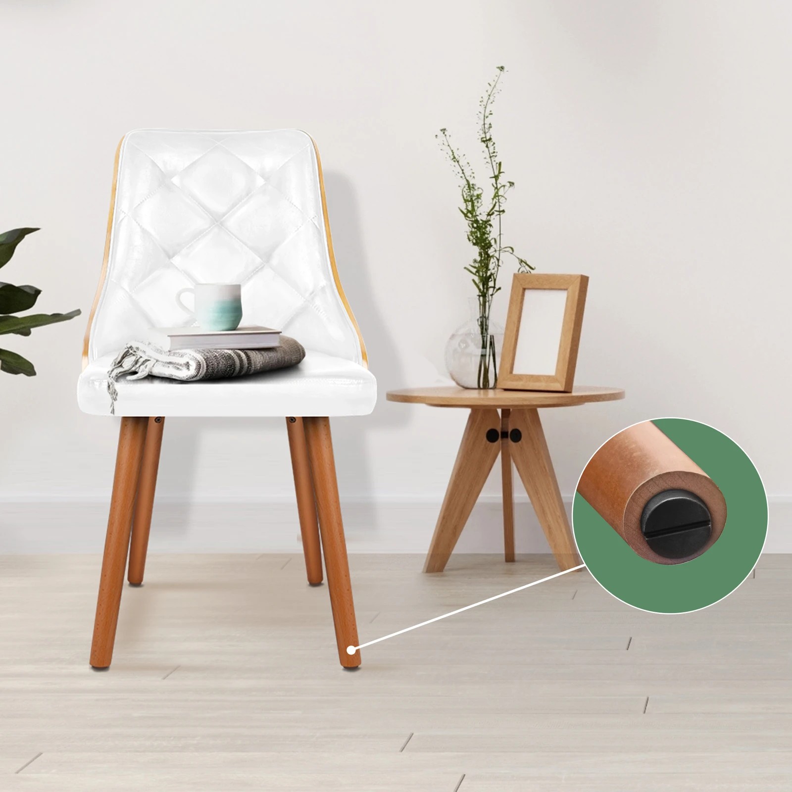 3 Alfordson 2x Dining Chairs Kitchen Lounge Padded Tufted Glossy PU Leather - White, 3 of 10