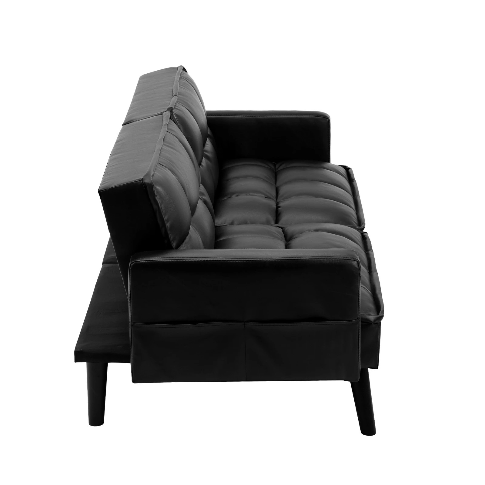 9 Oikiture Sofa Bed Futon Convertible Leather Lounge Couch 3-seater Recliner
 - Black, 9 of 10