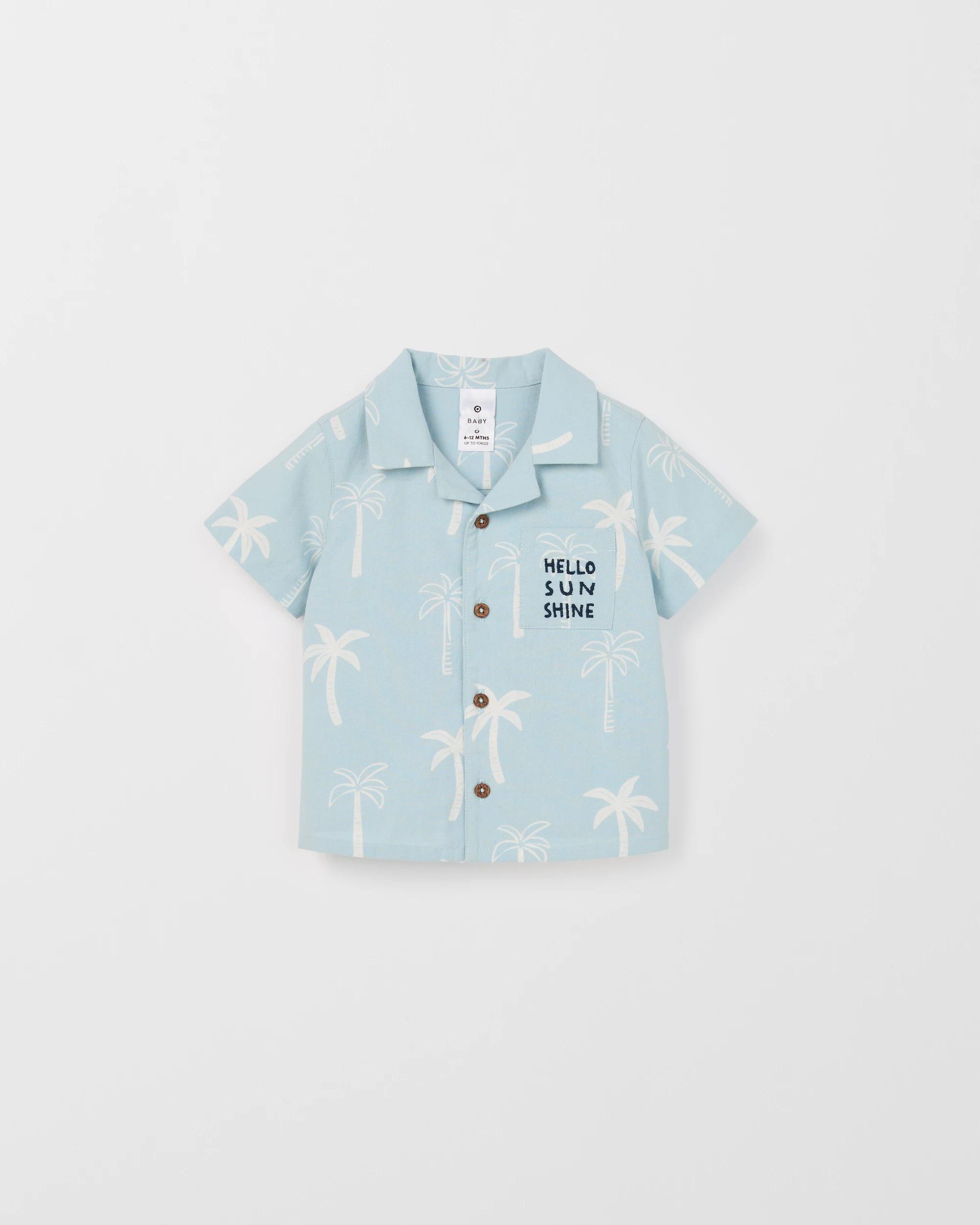 1 Target Baby Cotton Short Sleeve Printed Shirt BLUE PALM TREES, 1 of 2