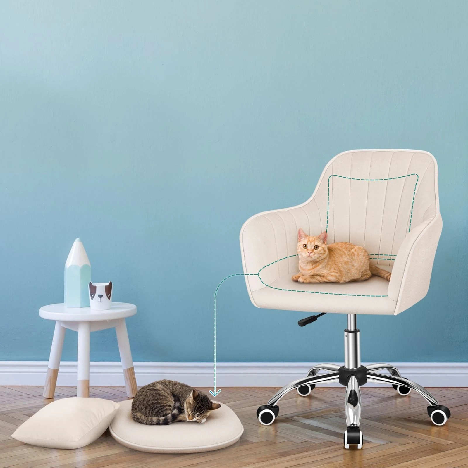 5 Alfordson Velvet Office Chair Computer Swivel Armchair Work Adult Kids - Beige, 5 of 10