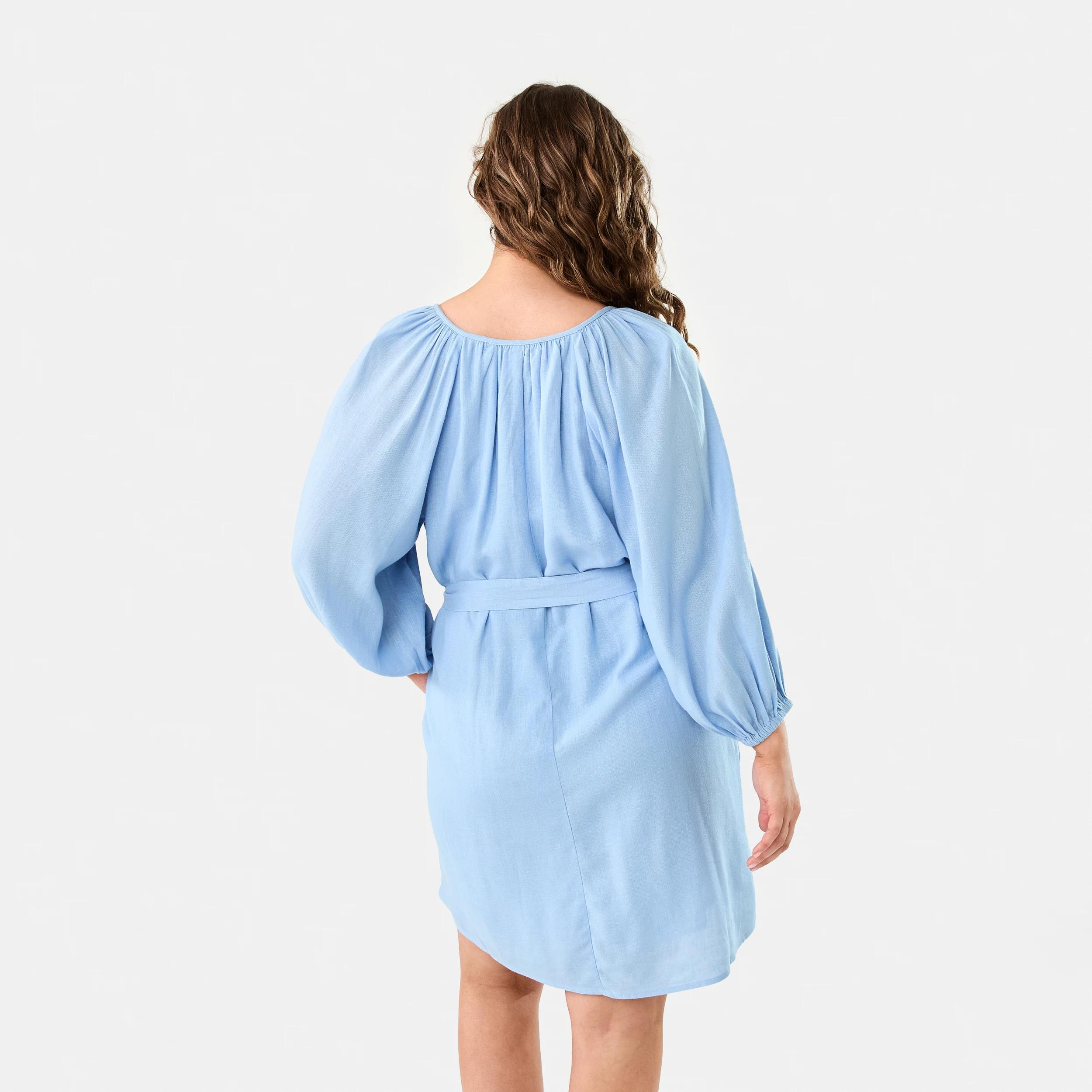 4 Elbow Sleeve Linen Blend Mini Dress BRUNI BLUE, 4 of 9